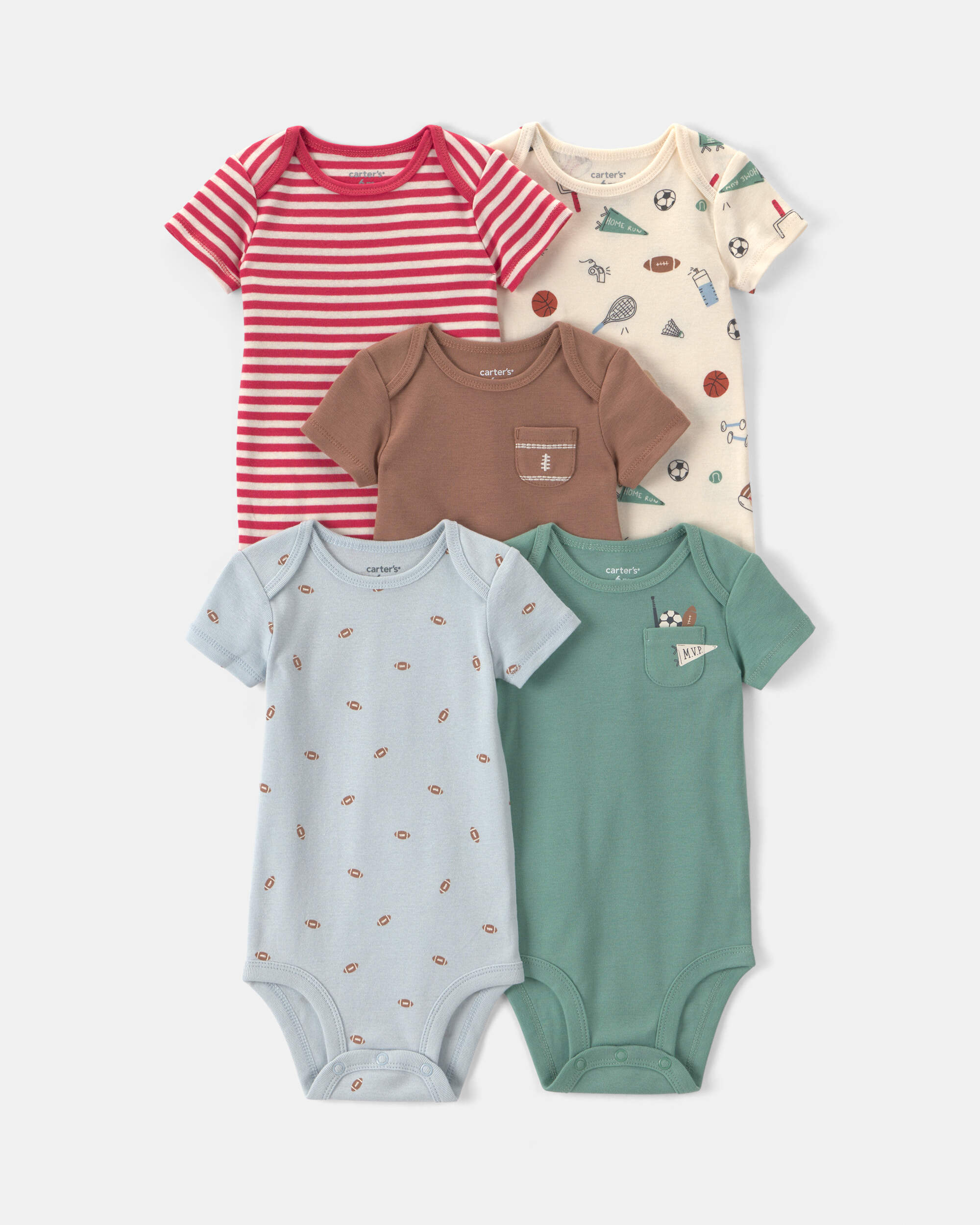 Baby Boy 5-Pack Football Multipack Bodysuits