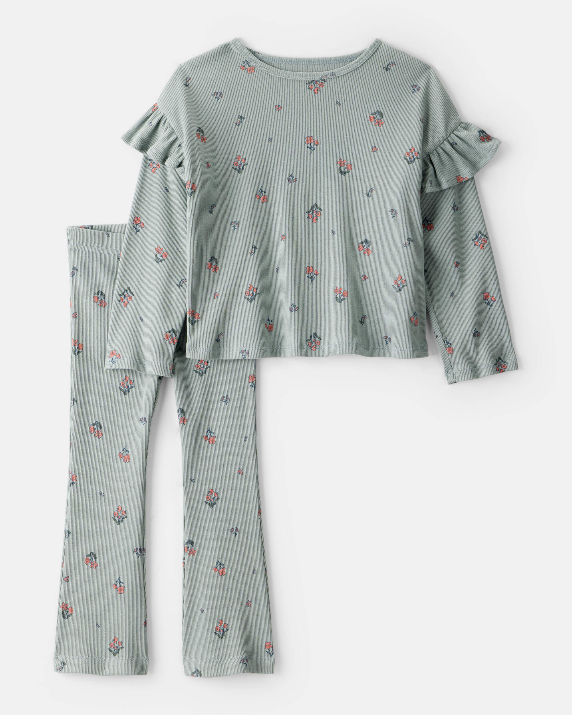 Toddler Girl 2-Piece Floral Cotton Long-Sleeve Tee & Pant Set - Green