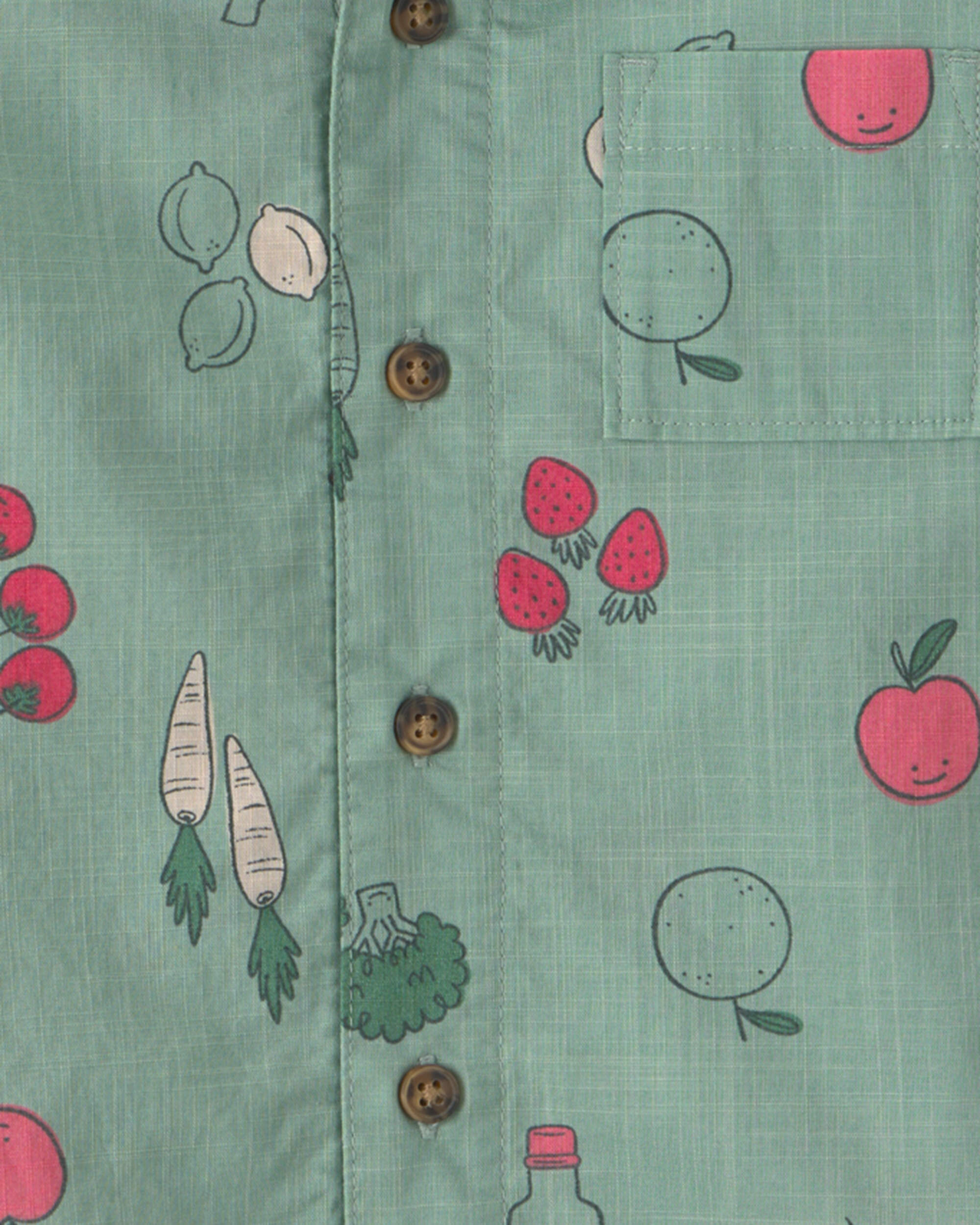 Toddler Boy Veggies Fruit Short-Sleeve Button-Down Shirt - Green