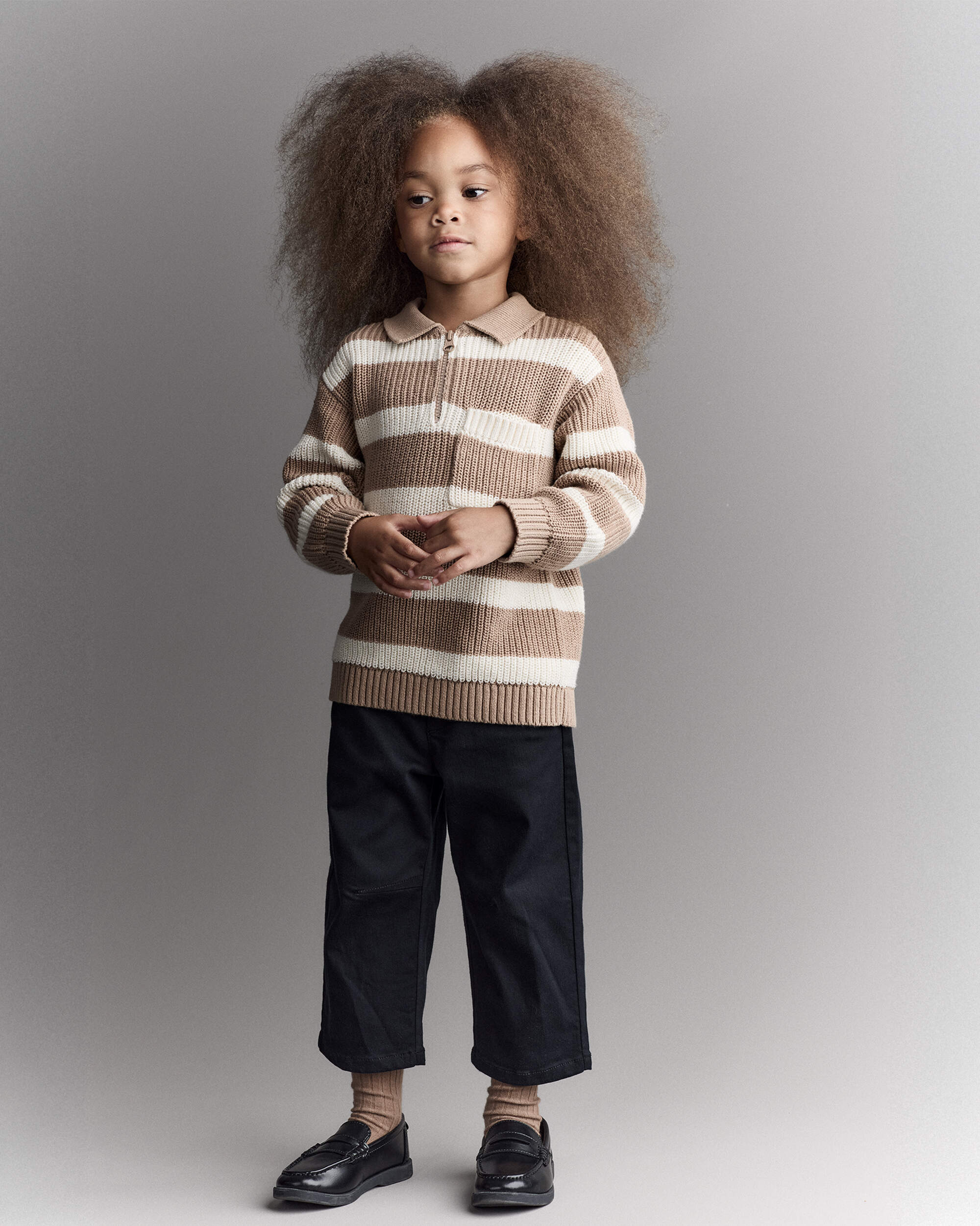Toddler Striped Quarter-Zip Sweater - Tan/White