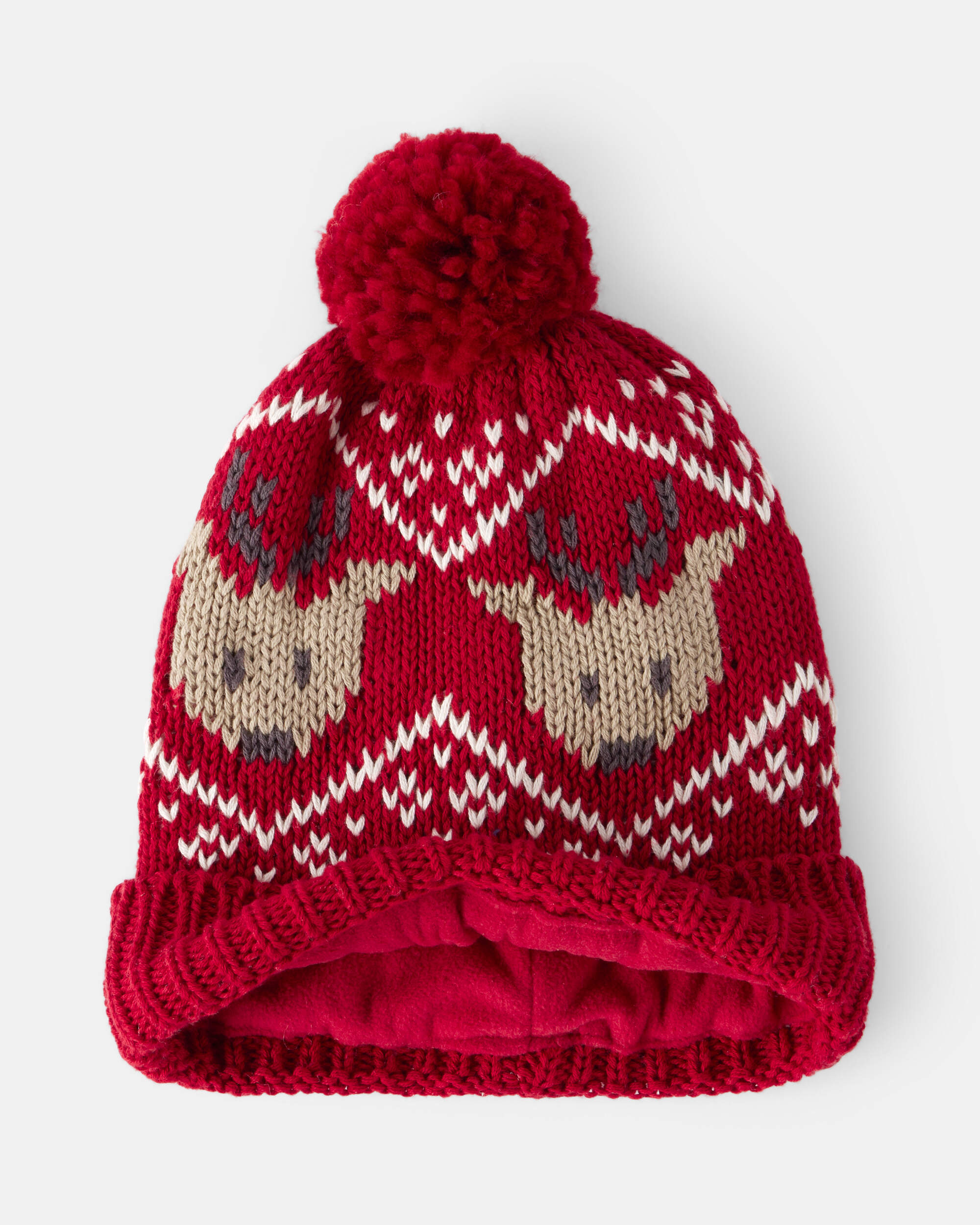 Toddler Boy Reindeer Print Winter Hat & Mittens Set