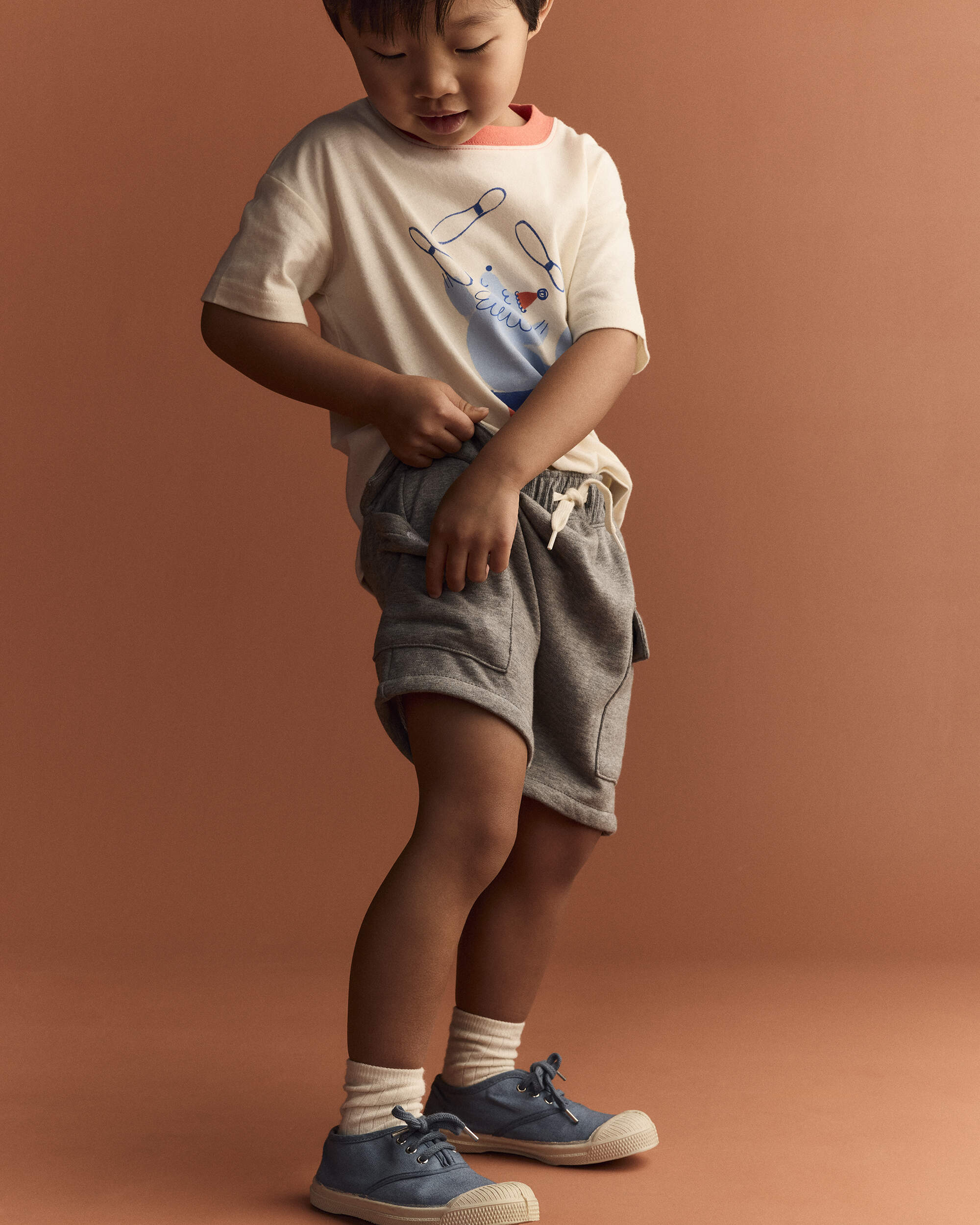 Toddler Boy French Terry Cargo Short with Pockets - Grey