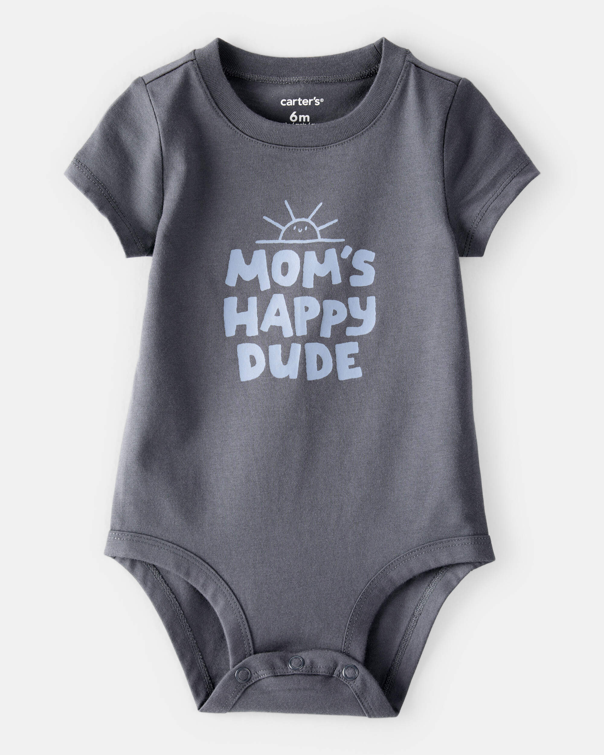 Baby Boy 'Mom's Happy Dude" Short-Sleeve Graphic Bodysuit - Grey