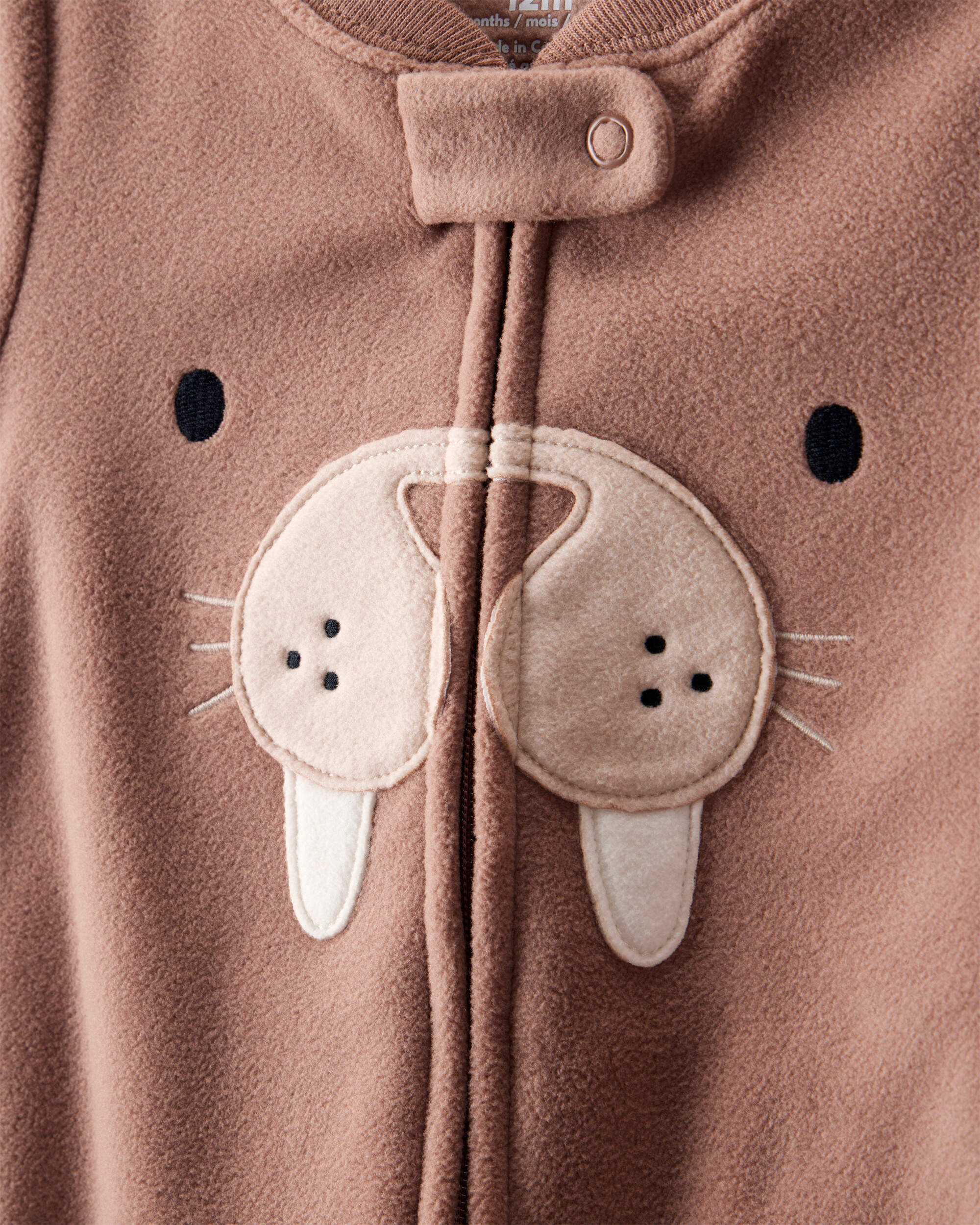 Toddler Boy Walrus Loose Fit Long-Sleeve 2-Way Zip 1-Piece Pyjamas - Brown