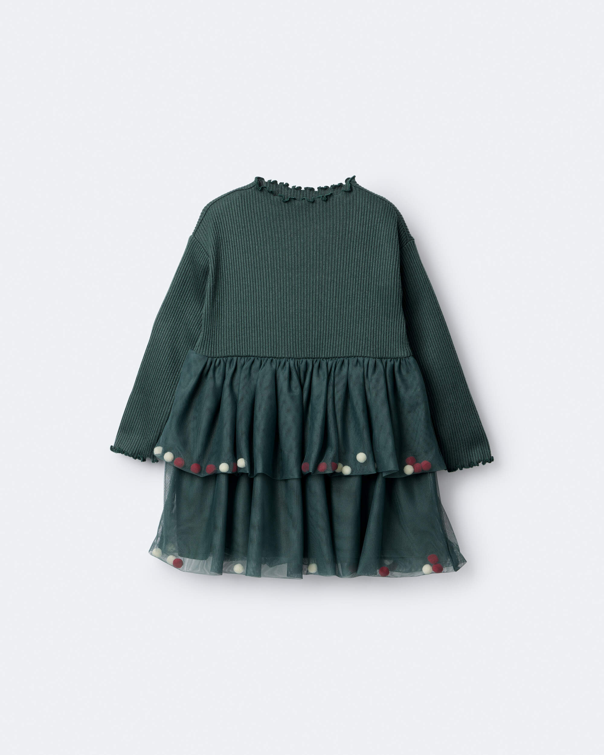 Toddler Girl Tree Pom Long-Sleeve Tutu Dress - Green