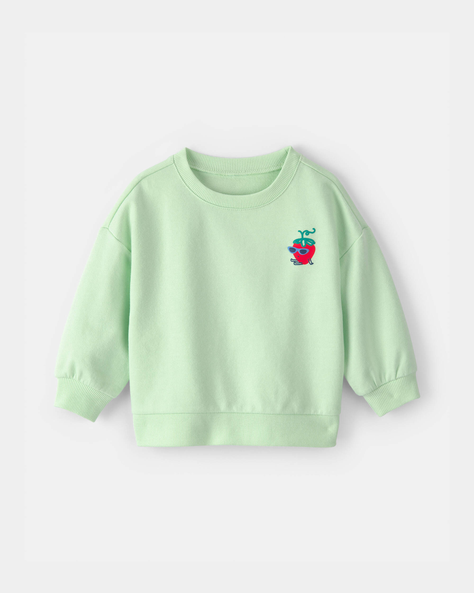 Baby Girl Strawberry French Terry Pullover Sweatshirt - Green