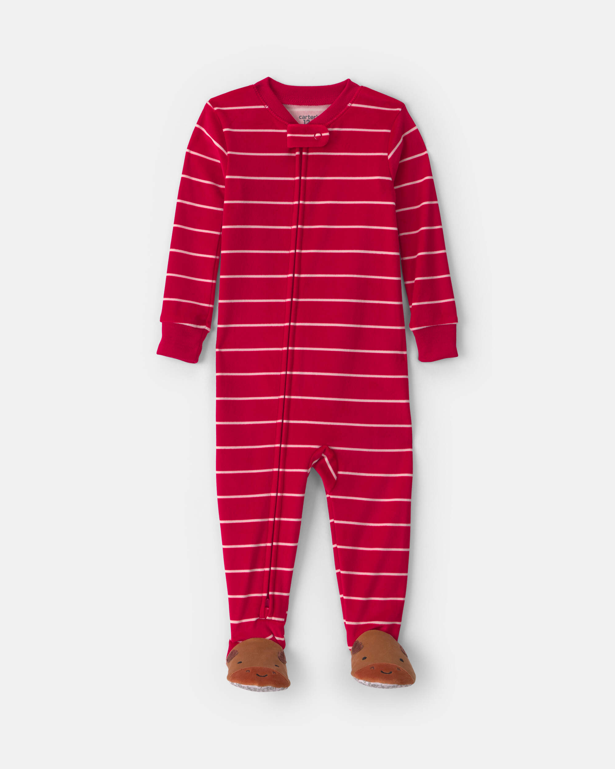 Toddler Boy 1-Piece Moose Striped DreamPlush Snug Fit Footed Pyjama - Red