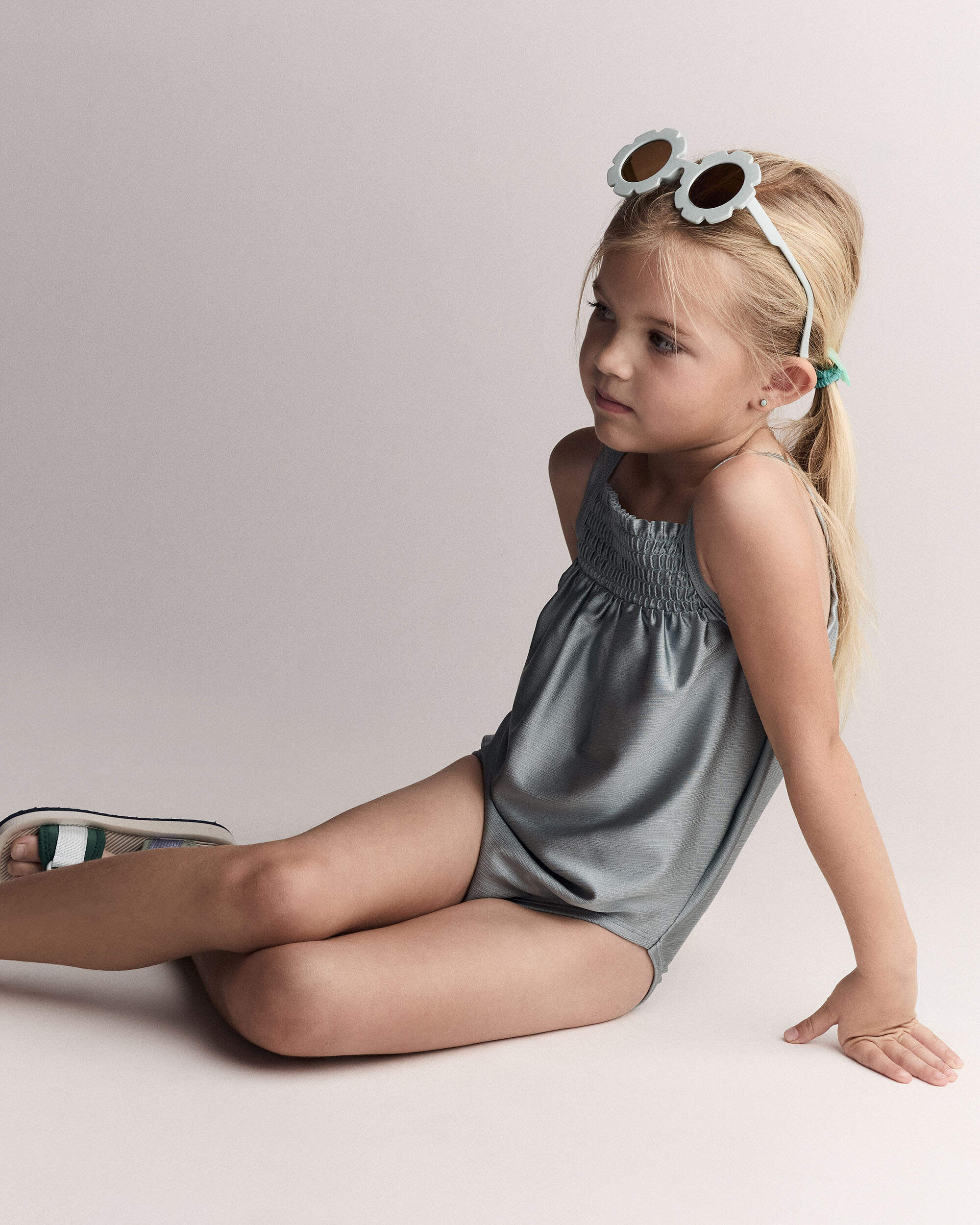 Toddler Girl Smocked One-Piece Swimsuit - Pale Blue