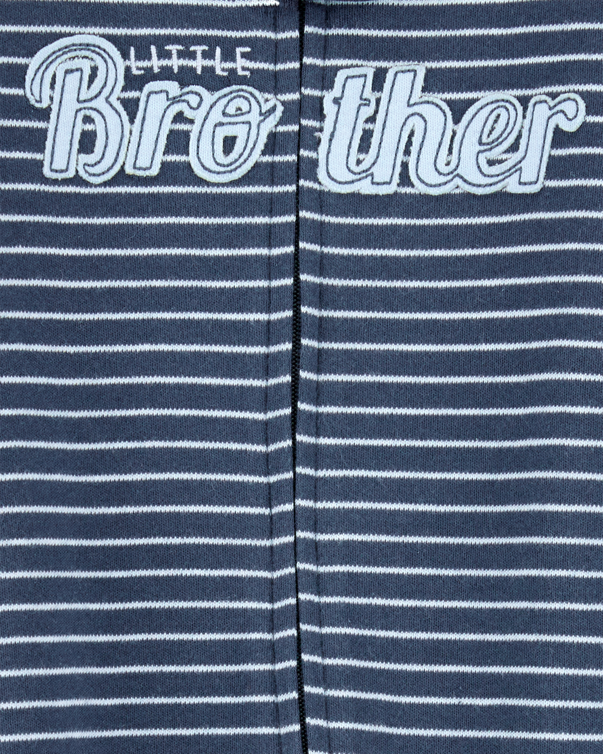 Baby Boy Striped Little Bro 2-Way Zip Cotton Sleeper - Navy Blue