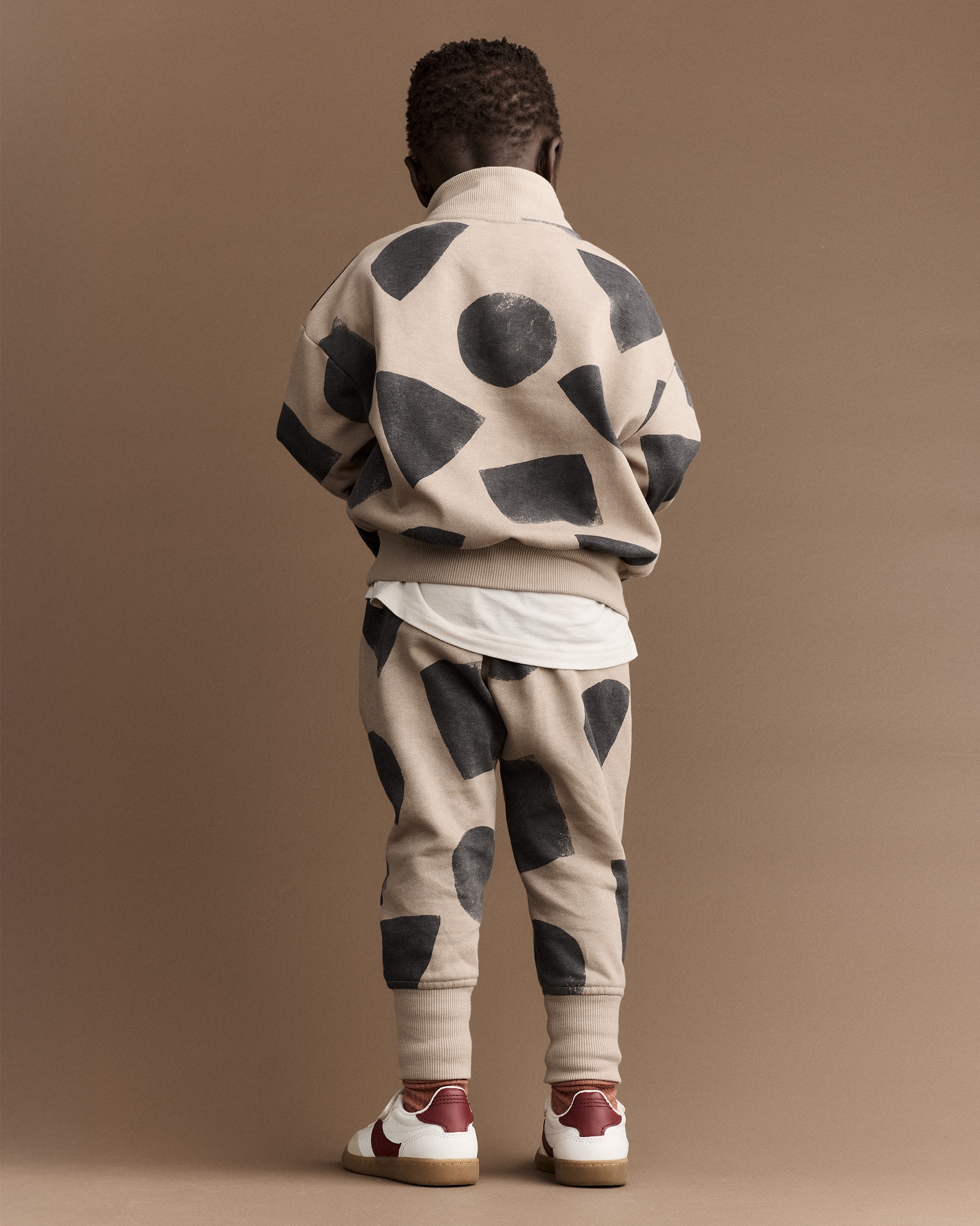 Toddler Boy Quarter-Zip Sweatshirt with Shapes - Khaki