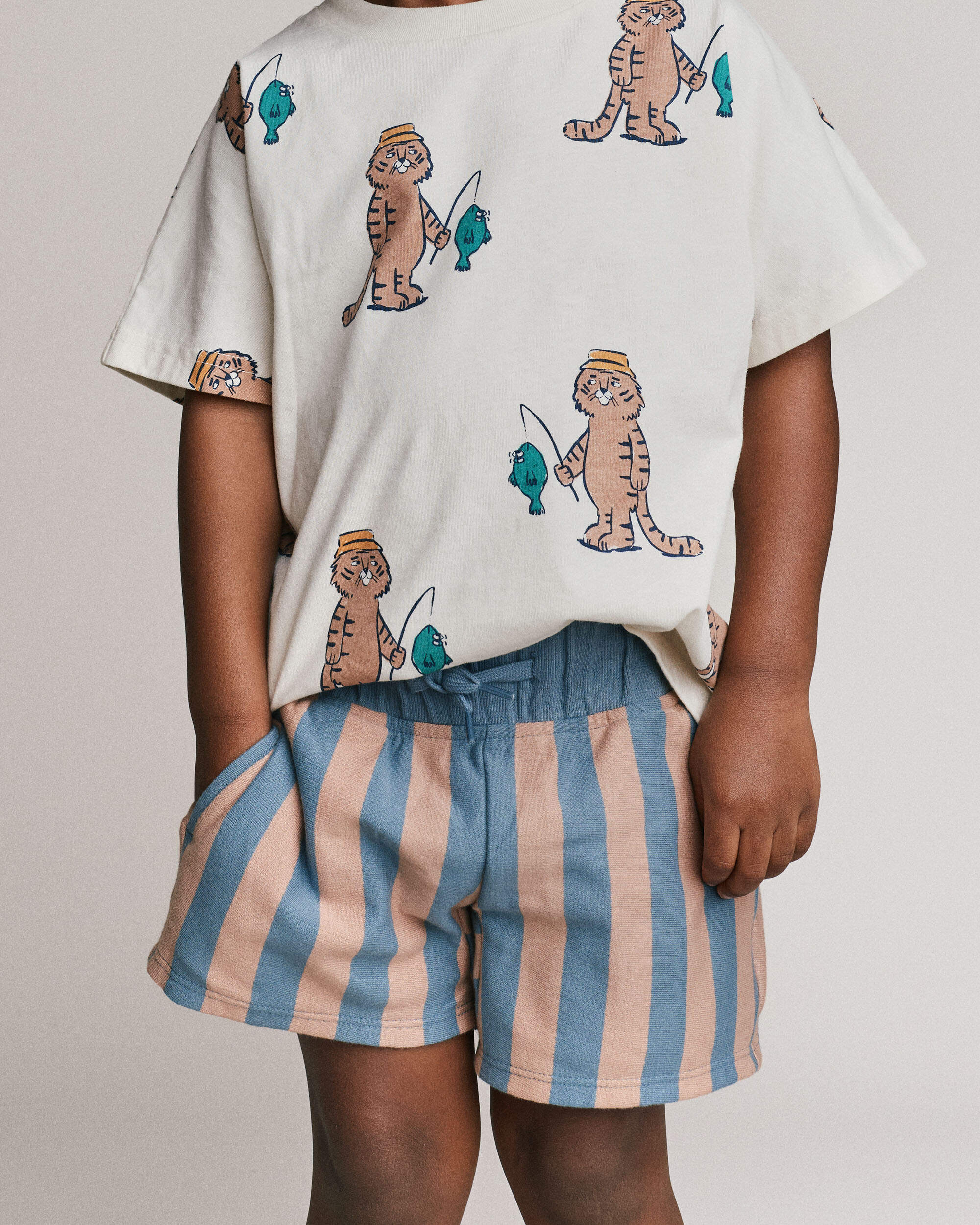 Toddler Boy Long-Line Short Stripes - Slate/Brown
