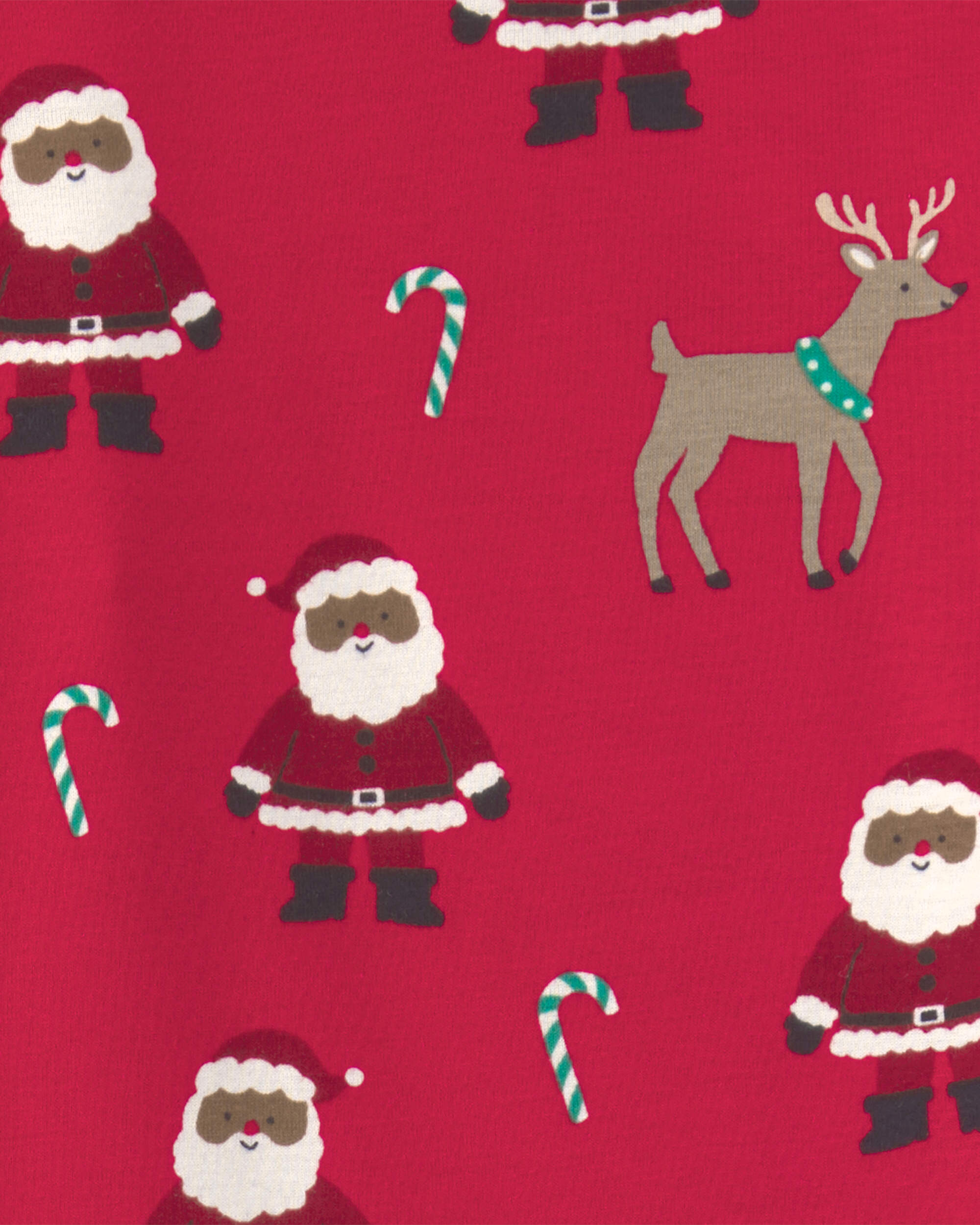 Kids 2-Piece Brown Santa Christmas 100% Cotton Snug Fit Pyjama Set - Red