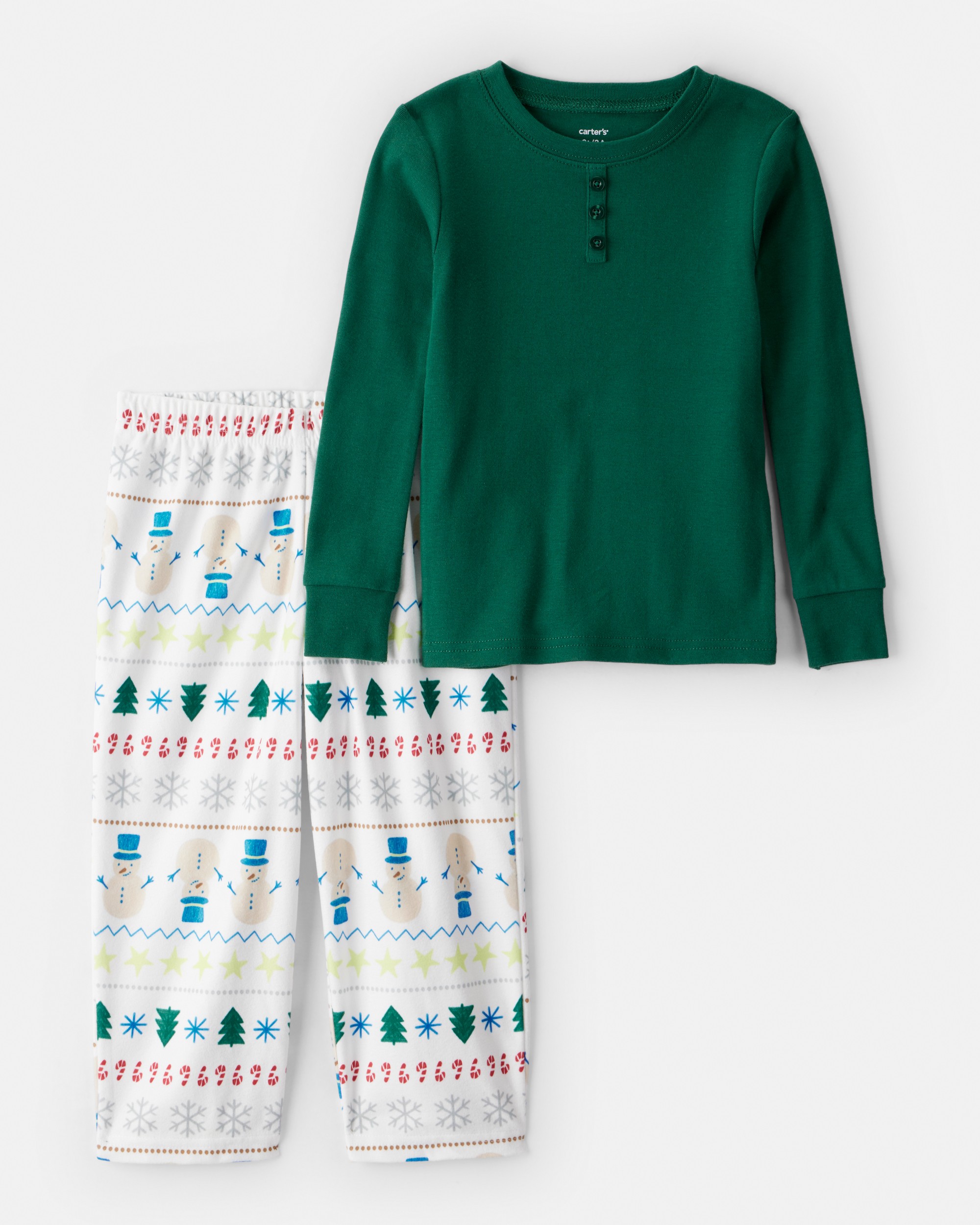 Toddler Christmas Fair Isle Cotton Long-Sleeve Snug Fit 2-Piece pyjamas - Green/White