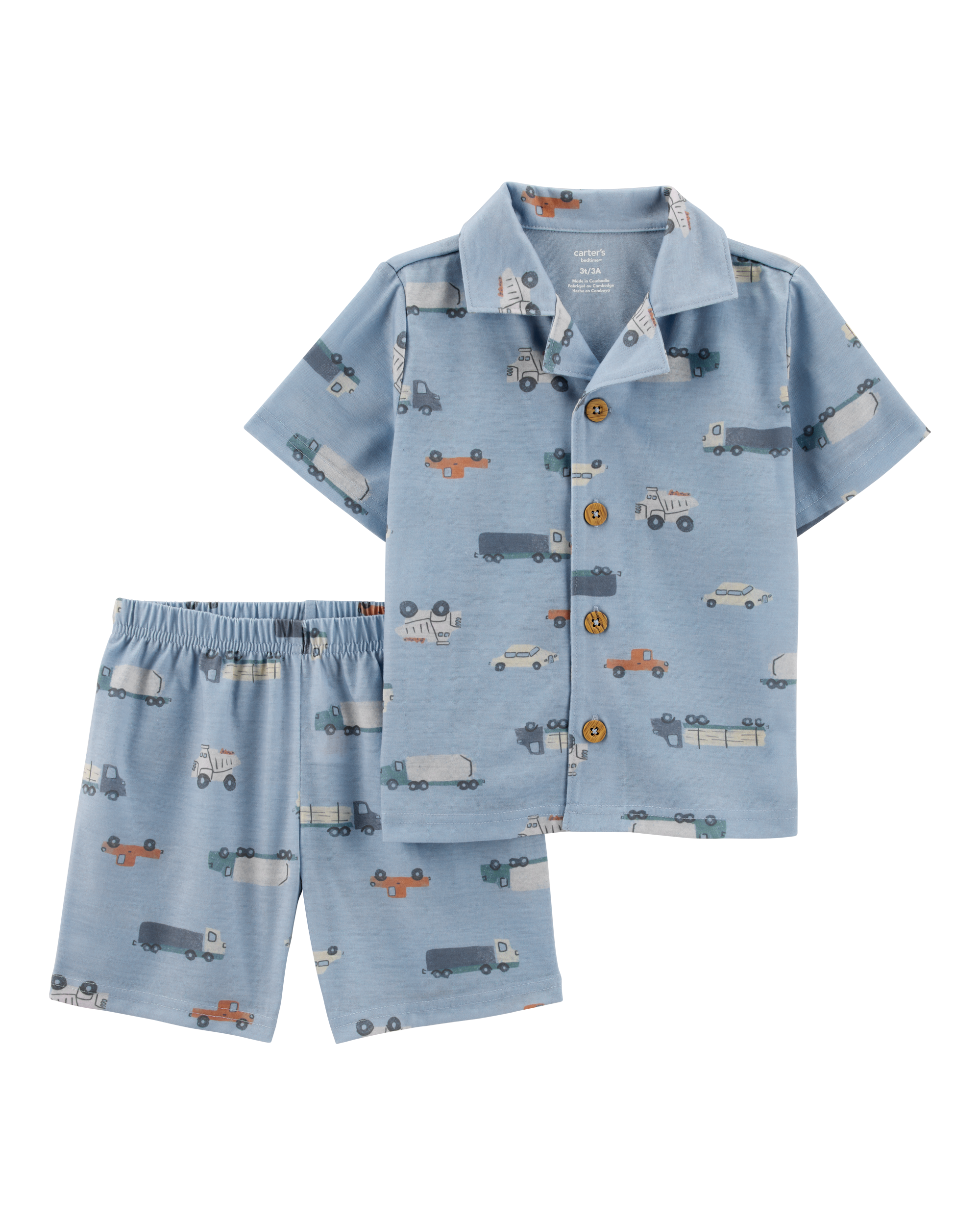 Toddler 2-Piece Car Print Coat-Style Loose Fit Pyjamas