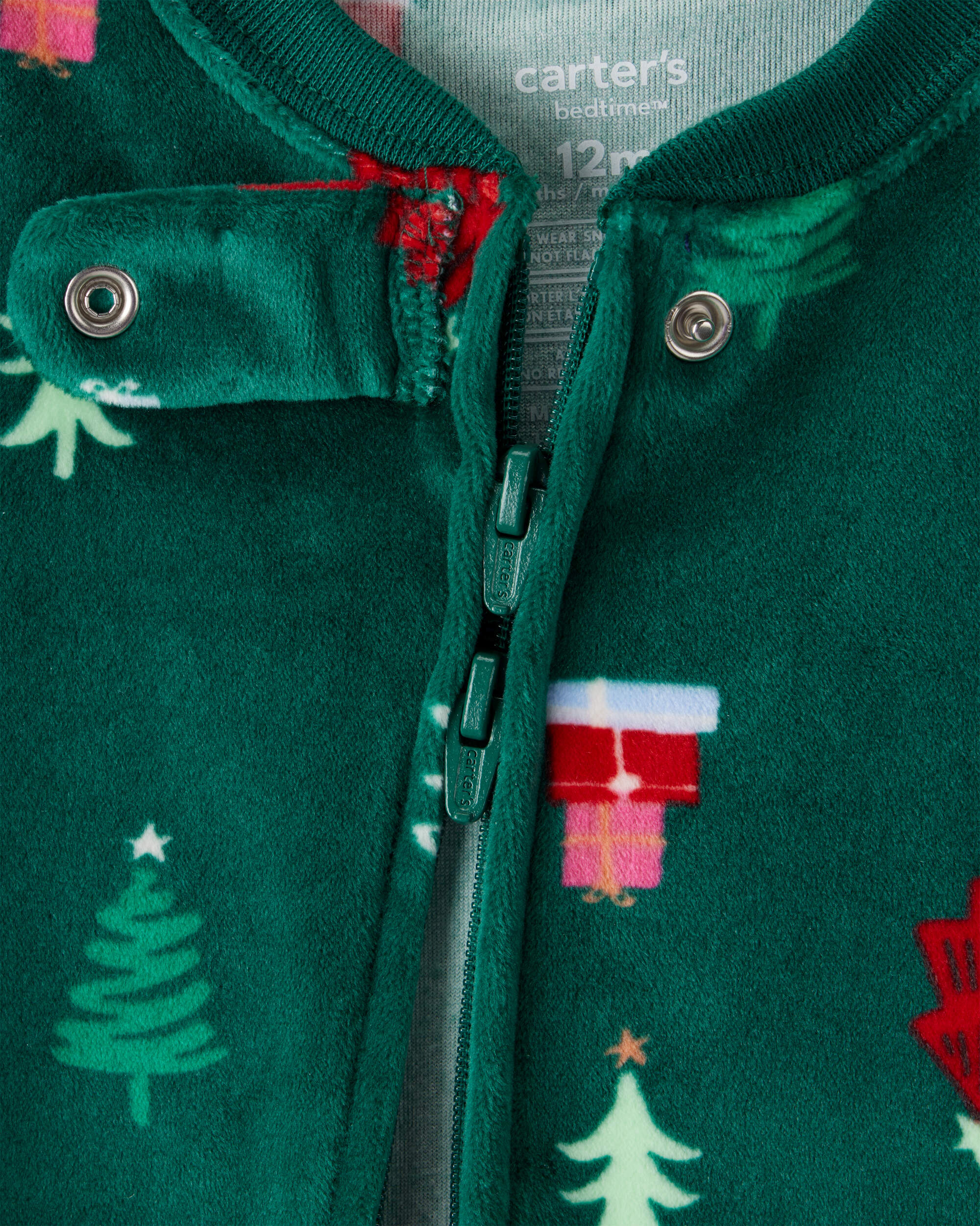 Baby Christmas Tree Print Velour Long-Sleeve Loose Fit 1-Piece pyjamas - Green