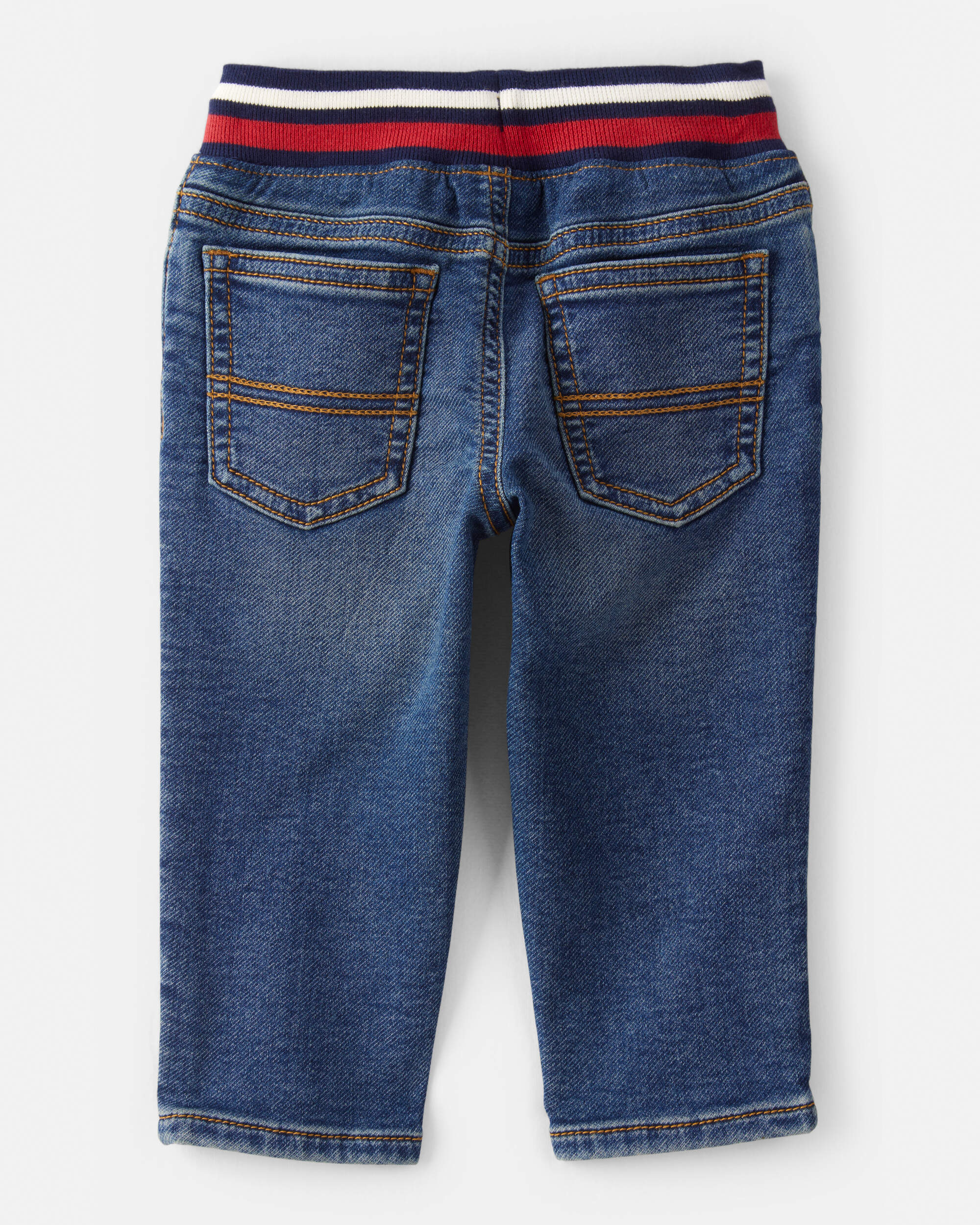 Baby Boy  Straight Pull-On Varsity Denim Pants - Medium Wash
