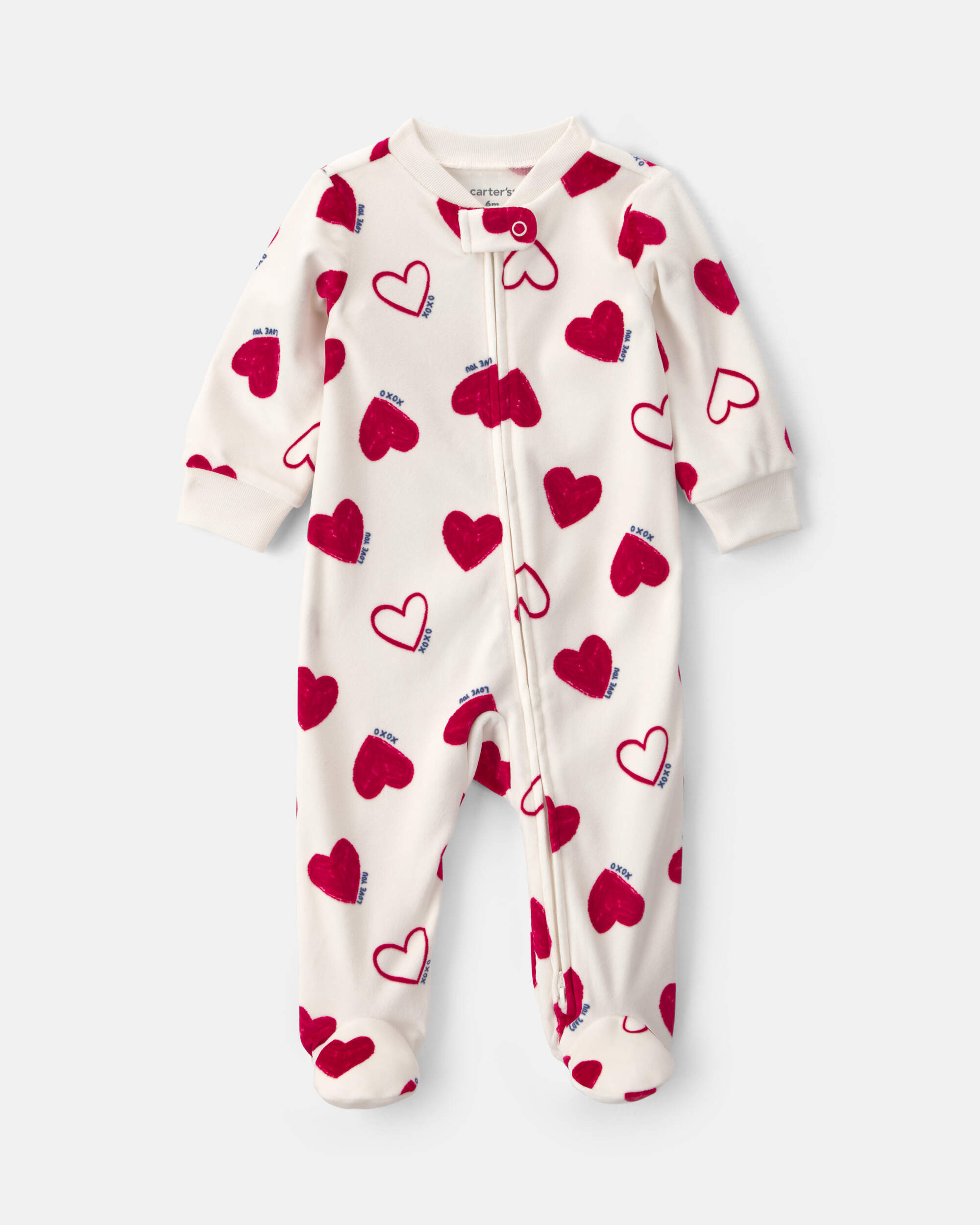 Baby 2-Way Zip Valentine's Day Velvety Sleepers - Cream/Red