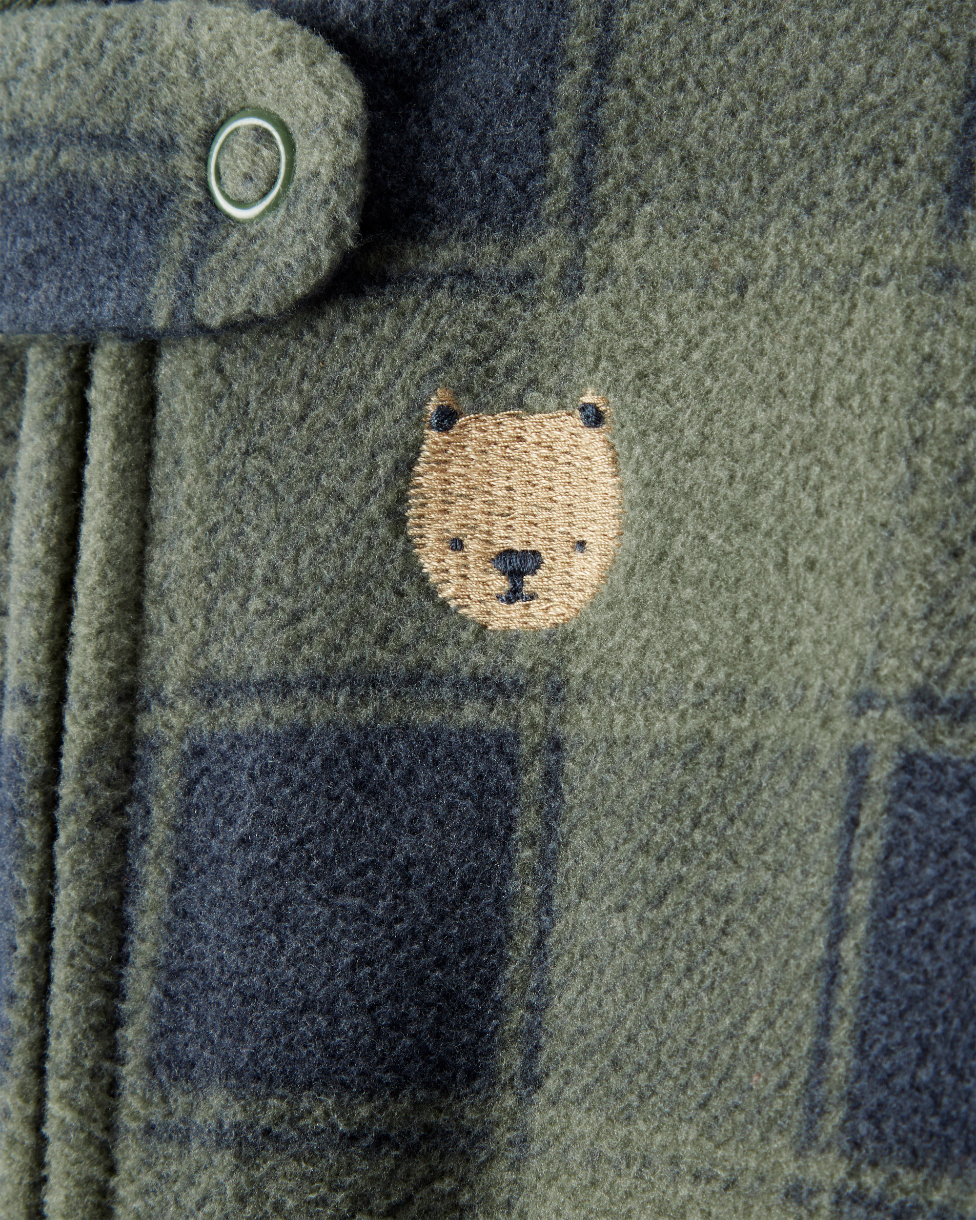 Baby Boy Bear Plaid Print Loose Fit Long-Sleeve Sleeper - Green