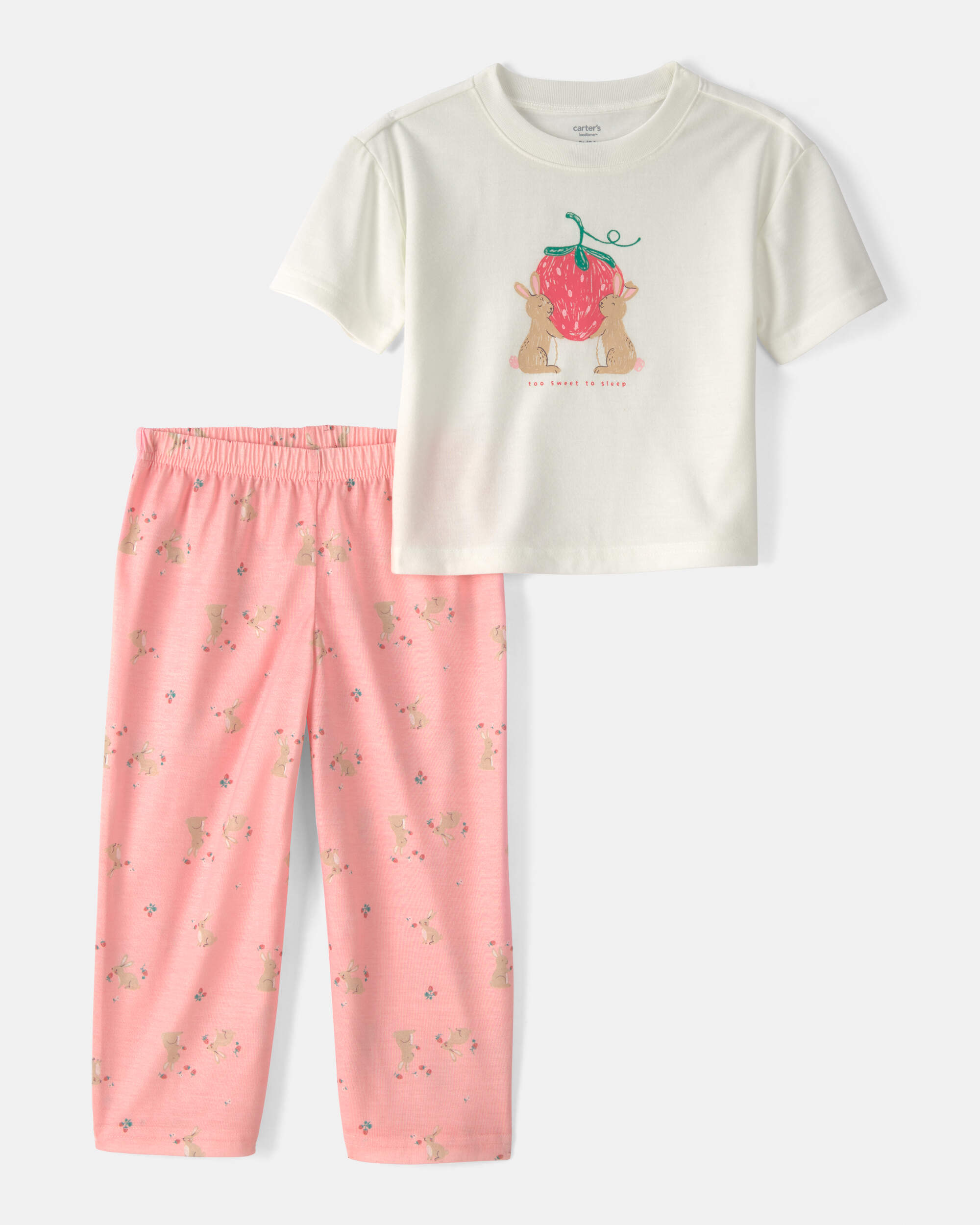 Toddler Girl Easter Bunny Loose Fit 2-Piece Pyjama Set - Pink/Ivory