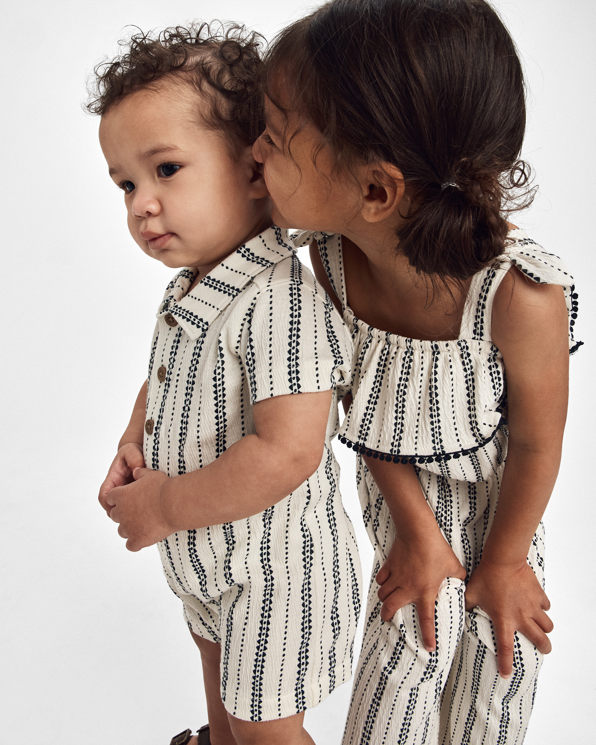 Baby Boy Striped Short-Sleeve Romper - Black/Ivory