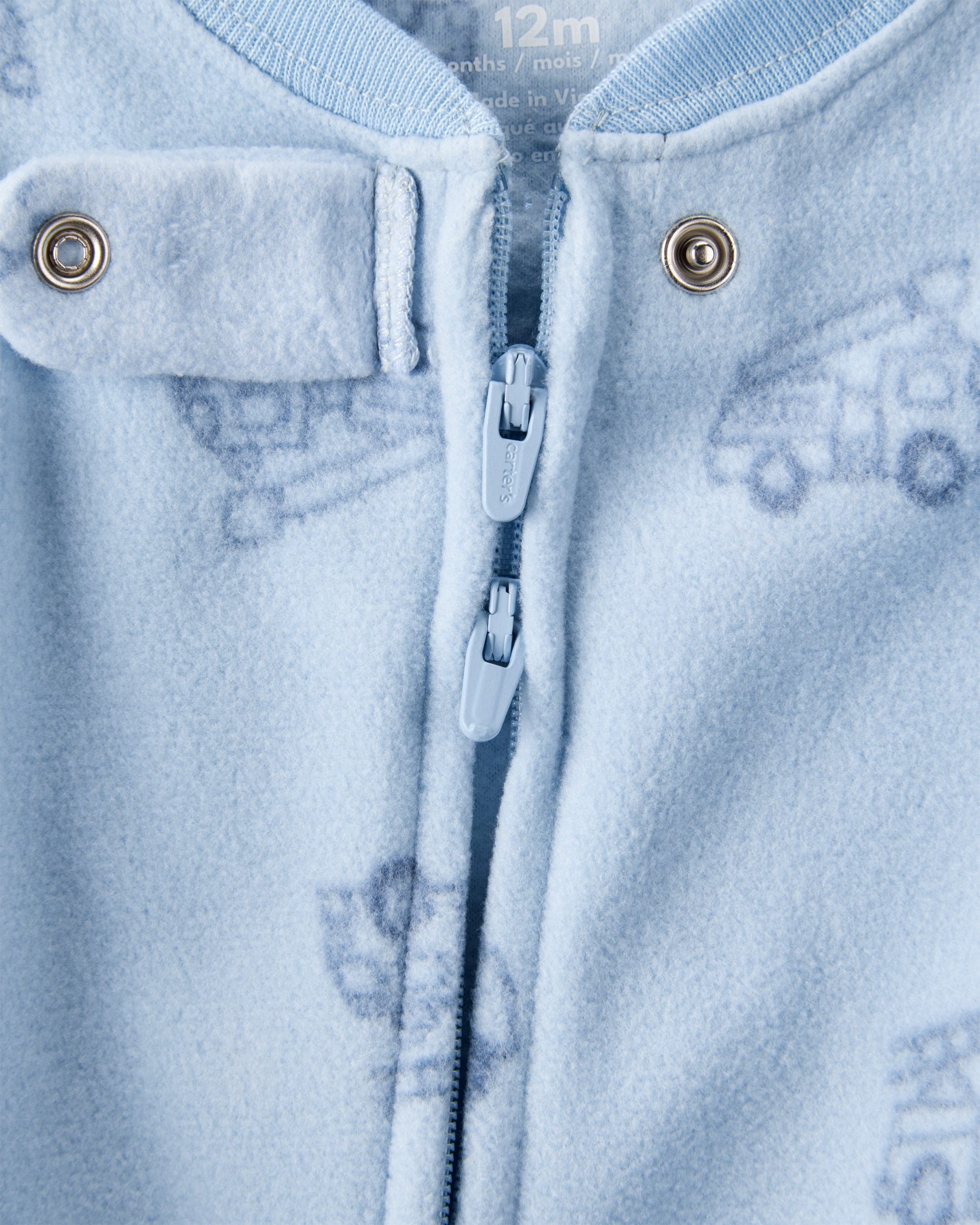 Baby Boy Firetruck Print Loose Fit Long-Sleeve 2-Way Zip 1-Piece Pyjamas - Blue