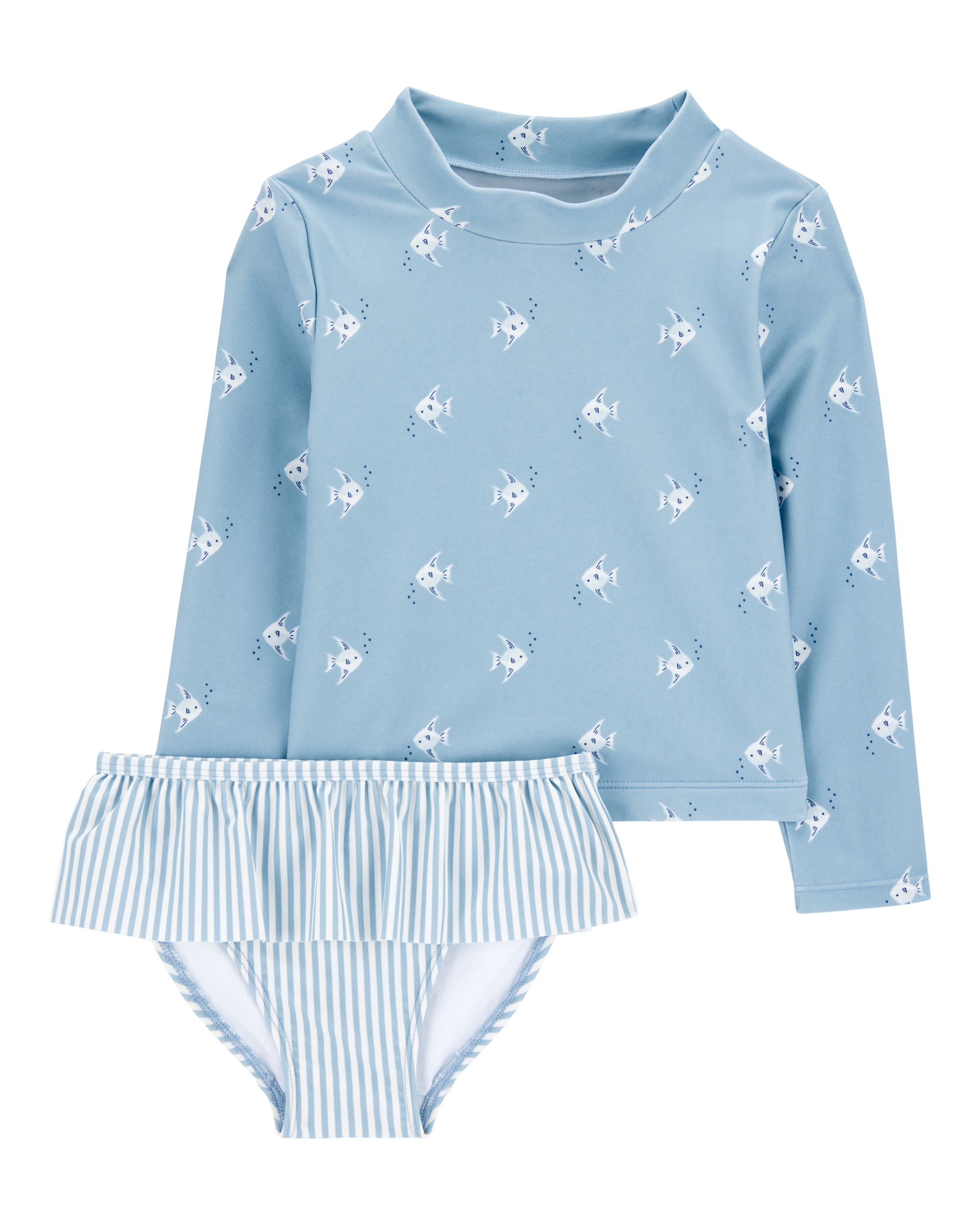 Baby 2-Piece Shell Striped Long-Sleeve Rashguard Swim Set - Blue