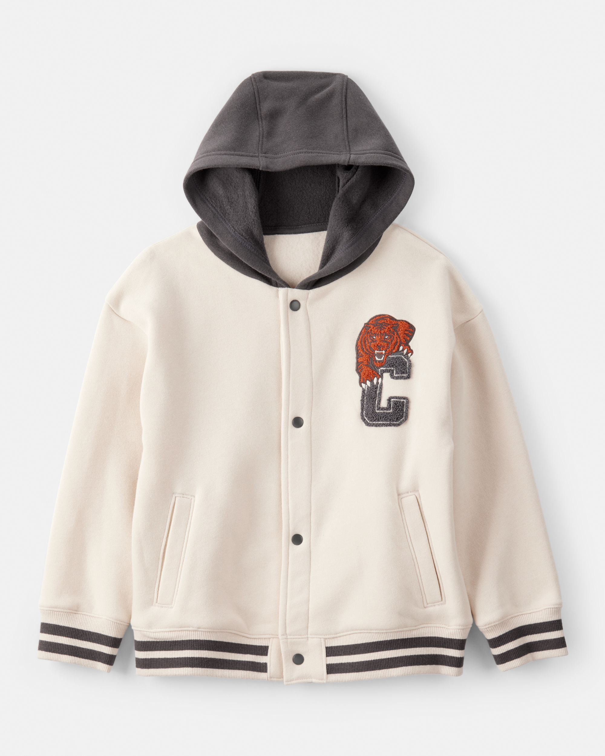 Boys Hooded Varsity Jacket - Cream