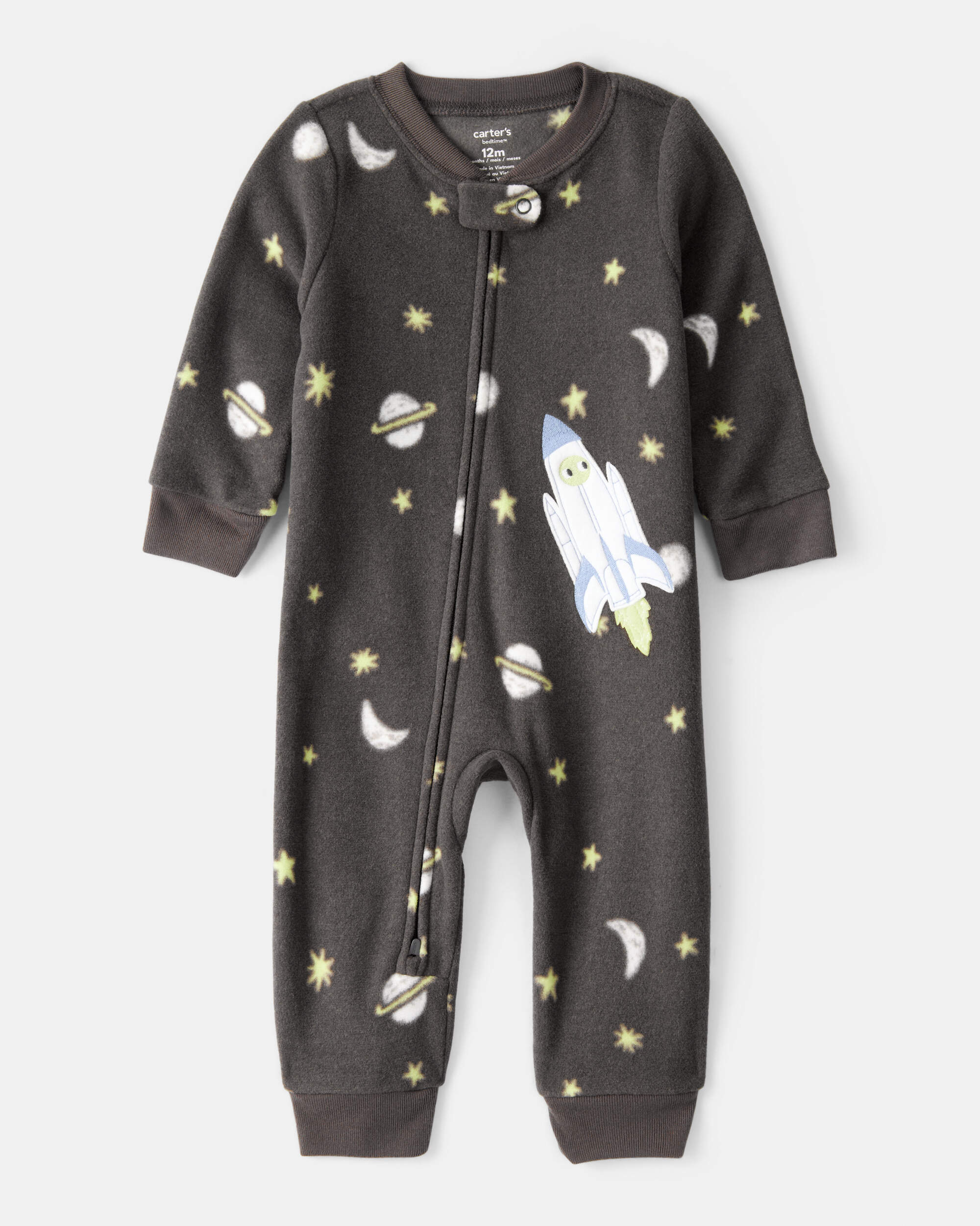Toddler Boy Spaceship Star Fleece Long-Sleeve Loose Fit 1-Piece Pyjamas - Grey