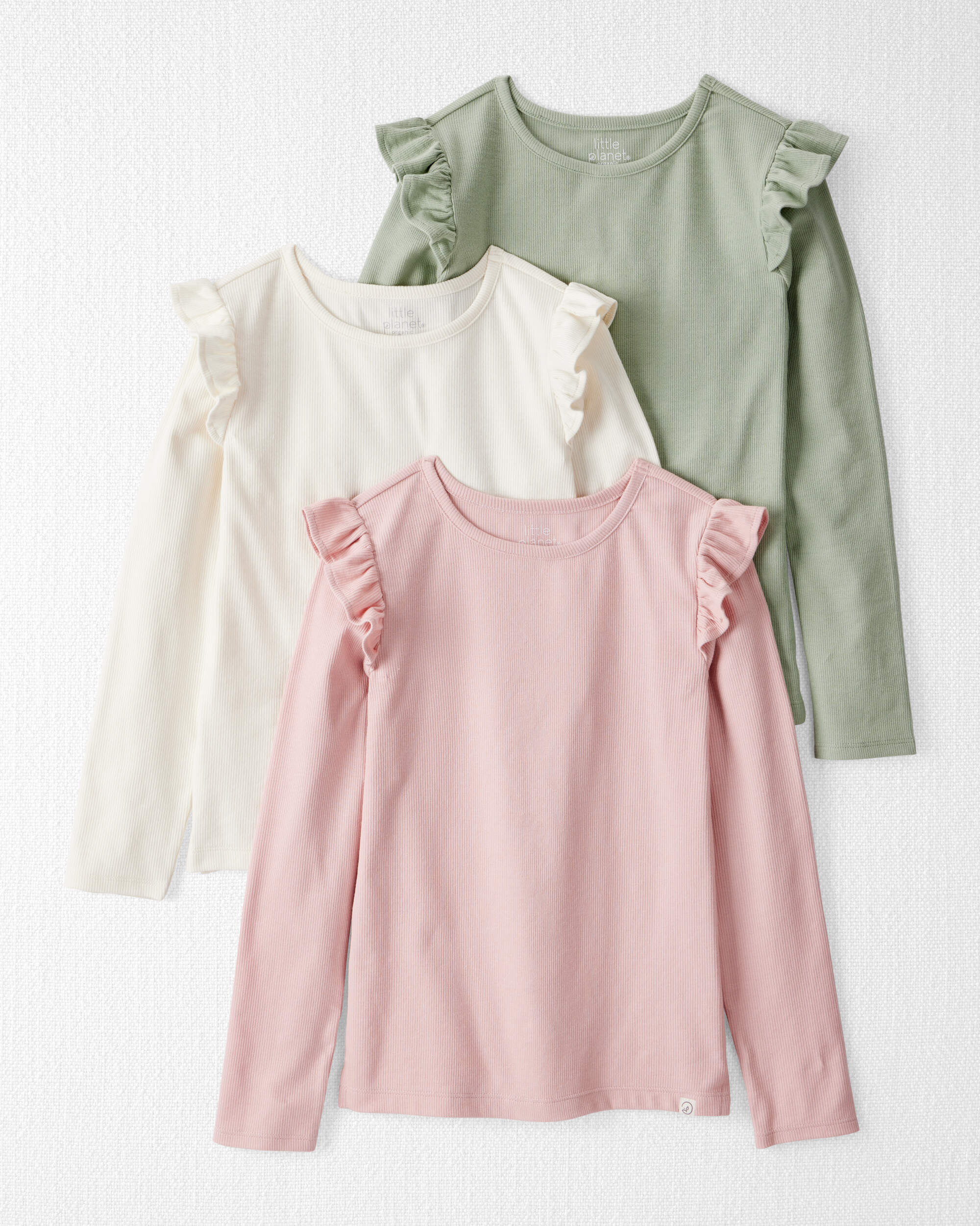 Girls 3-Pack Organic Cotton Flutter Long Sleeve Tees