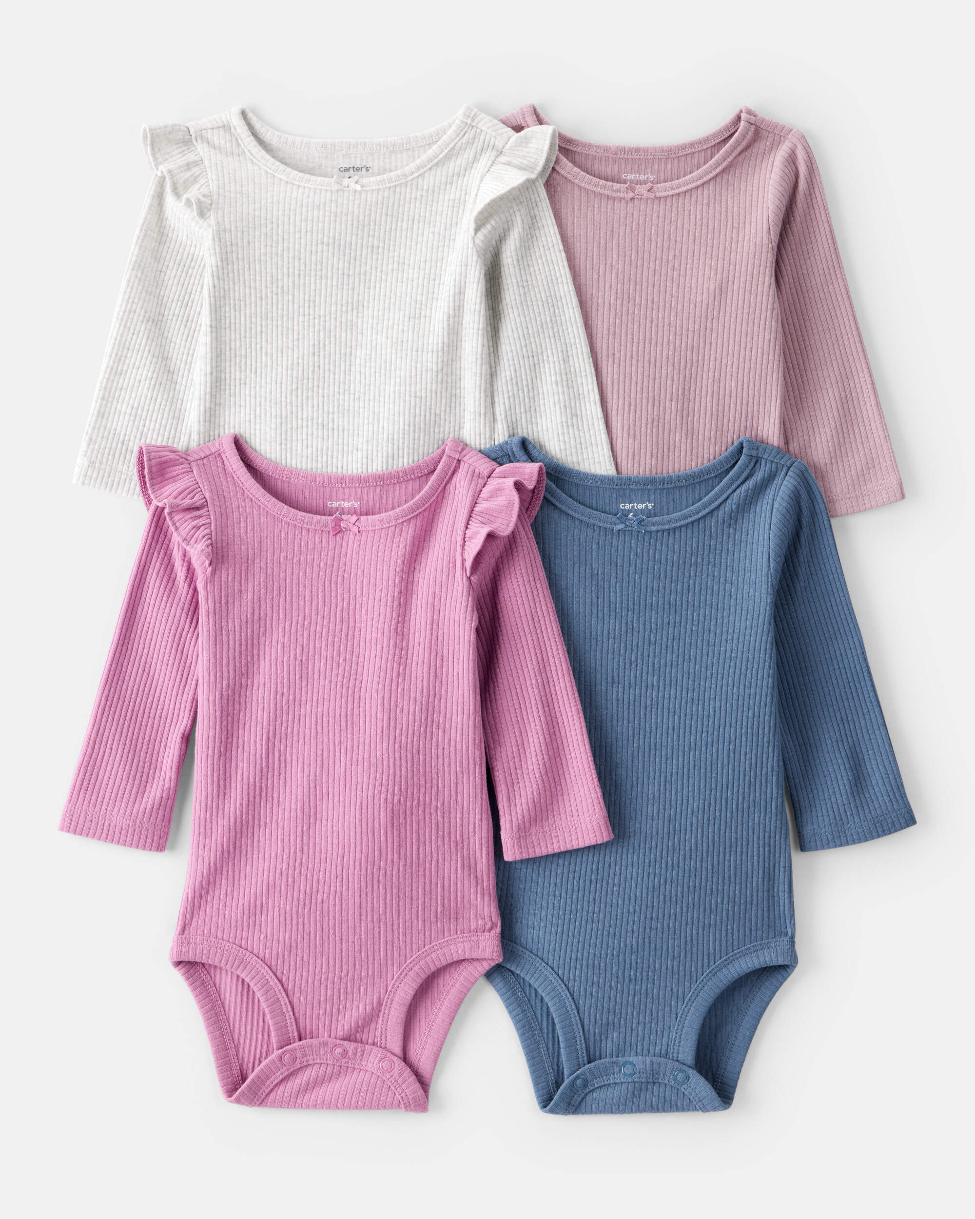 Baby Girl 4-Pack Long-Sleeve Multipack Bodysuits - Blue/Pink