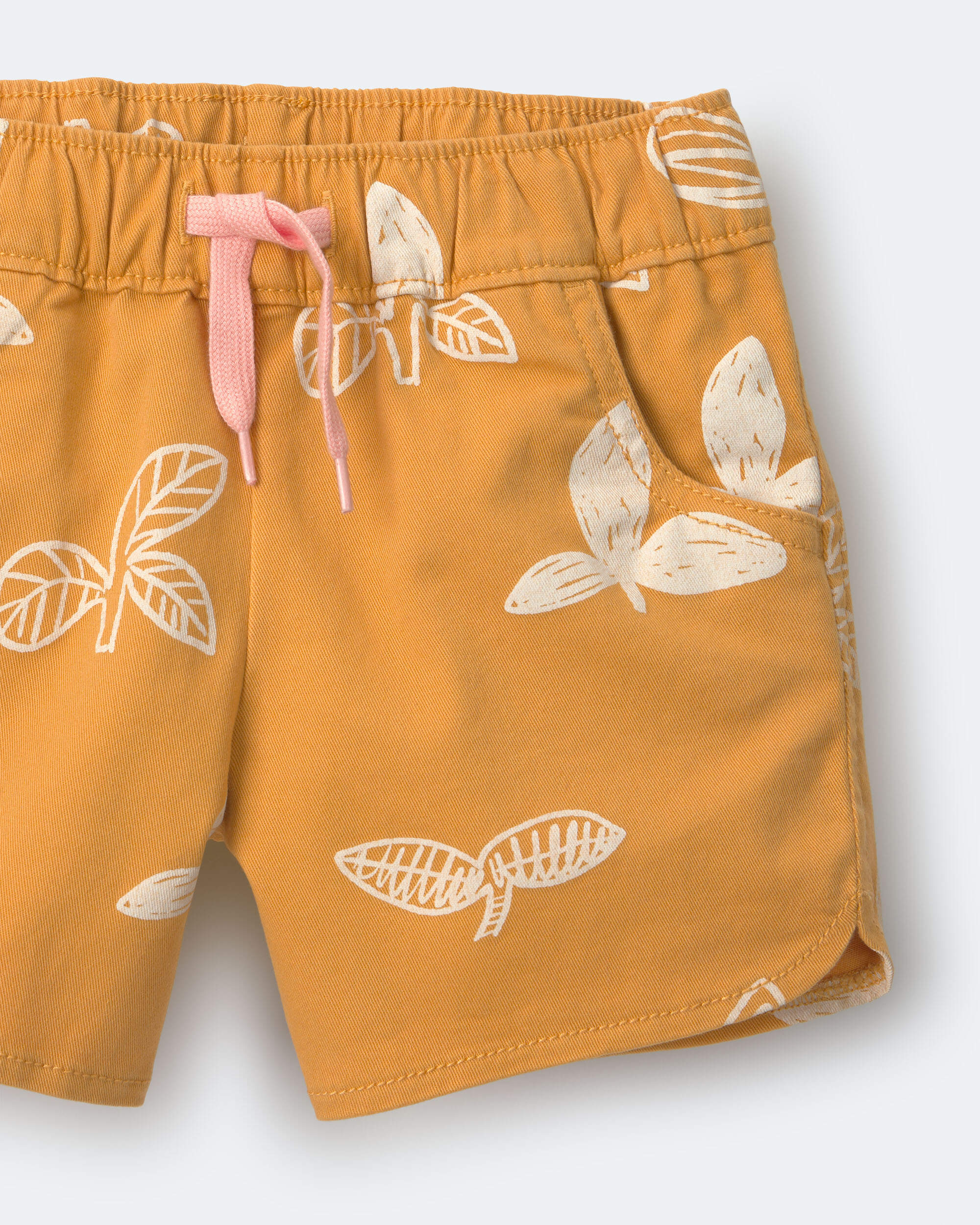 Toddler Girl Dolphin Hem Short Plant Print - Mustard Yellow