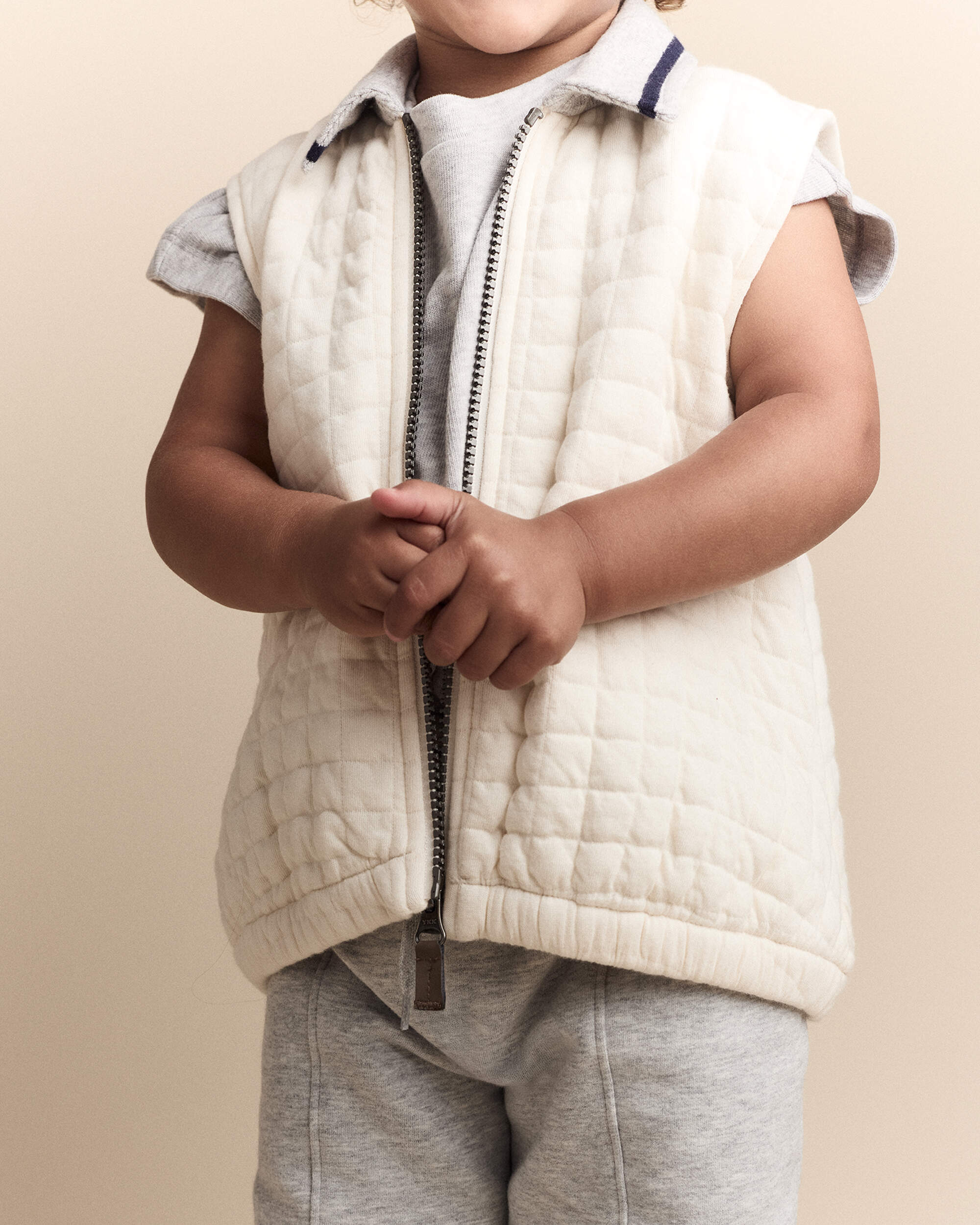 Toddler Quilted Zip-Up Collard Vest - Cream