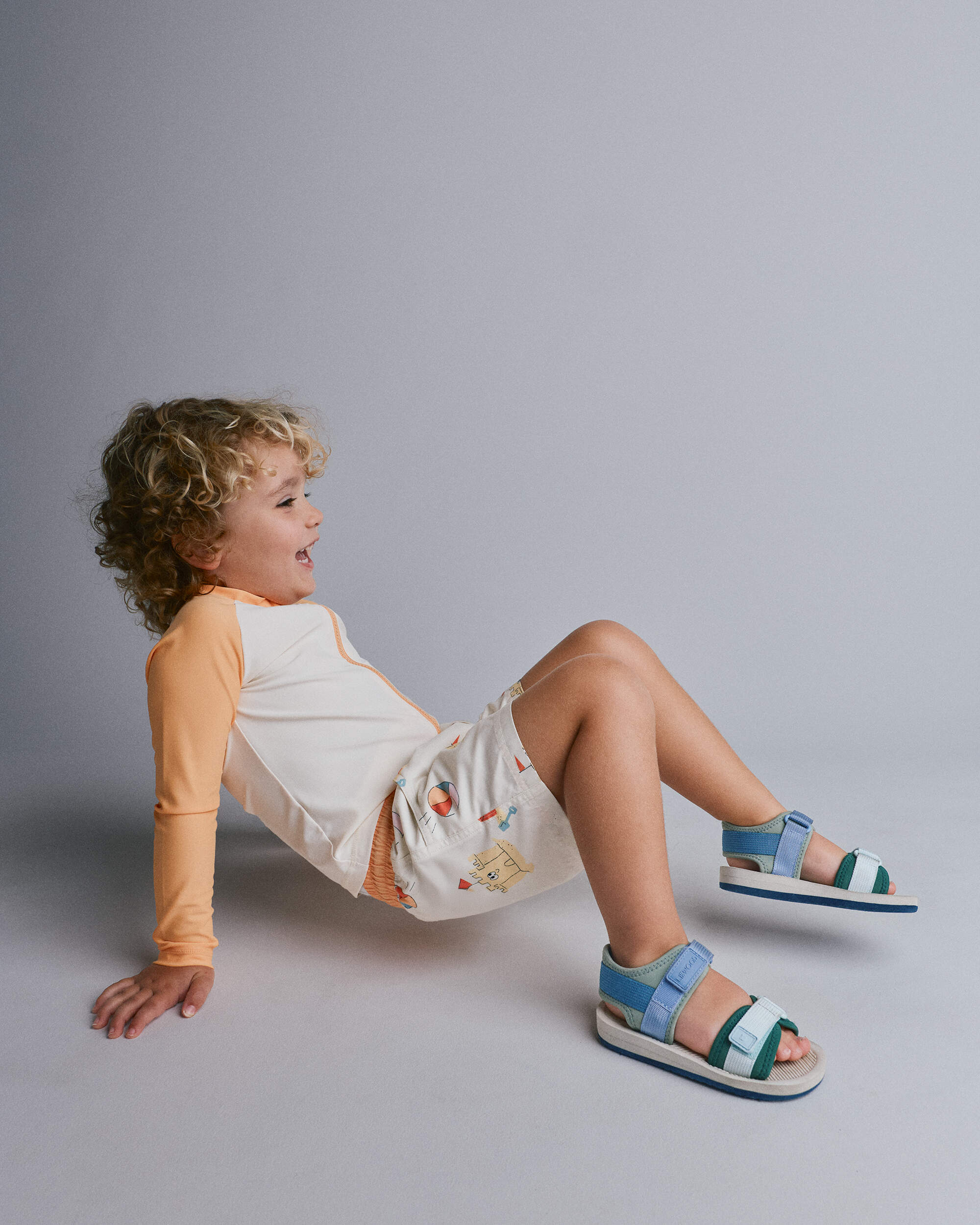 Toddler Boy Swim Trunks Sandcastle Print - Cream