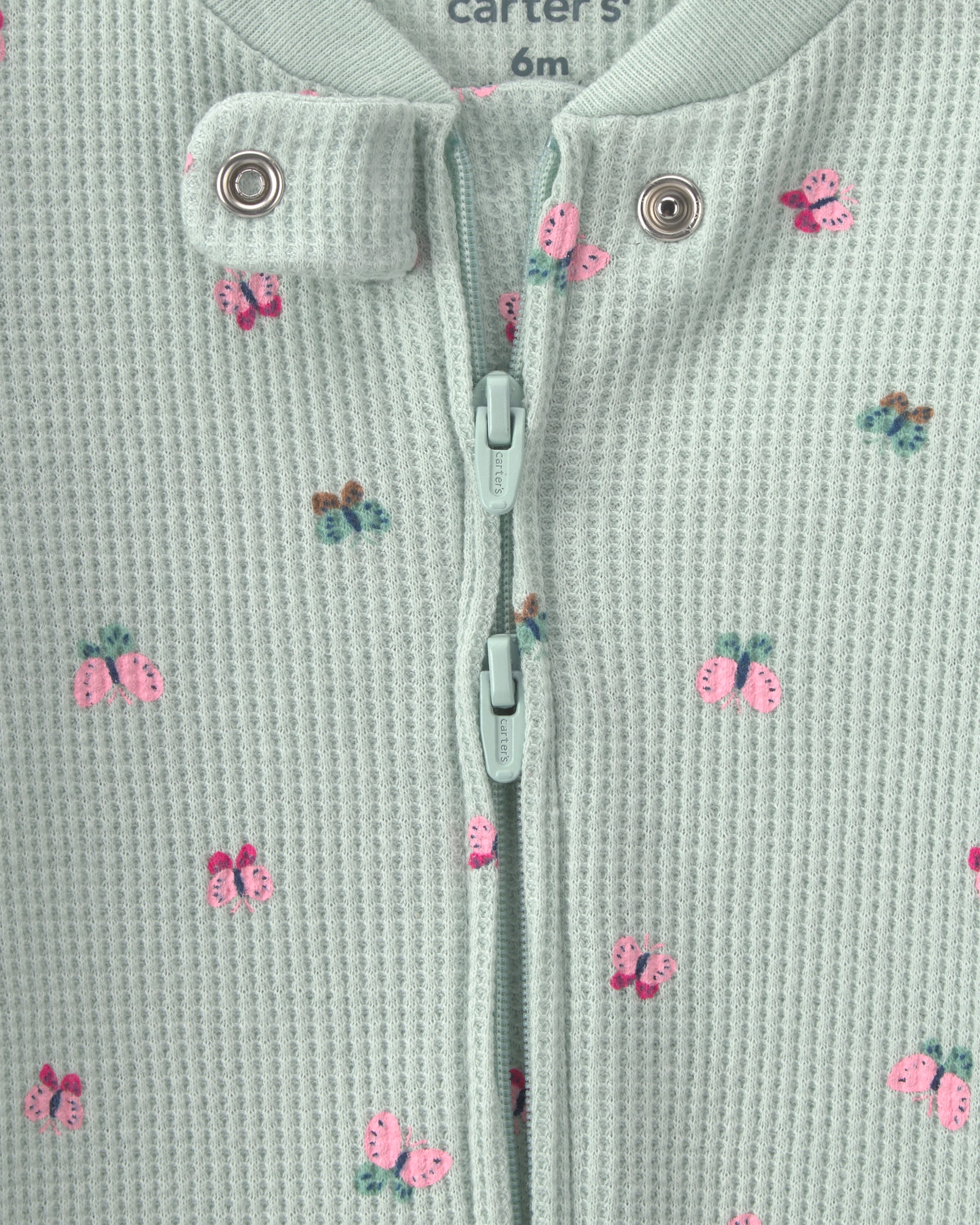 Baby Girl Butterfly Cotton 2-Way Zip Thermal Sleeper - Green