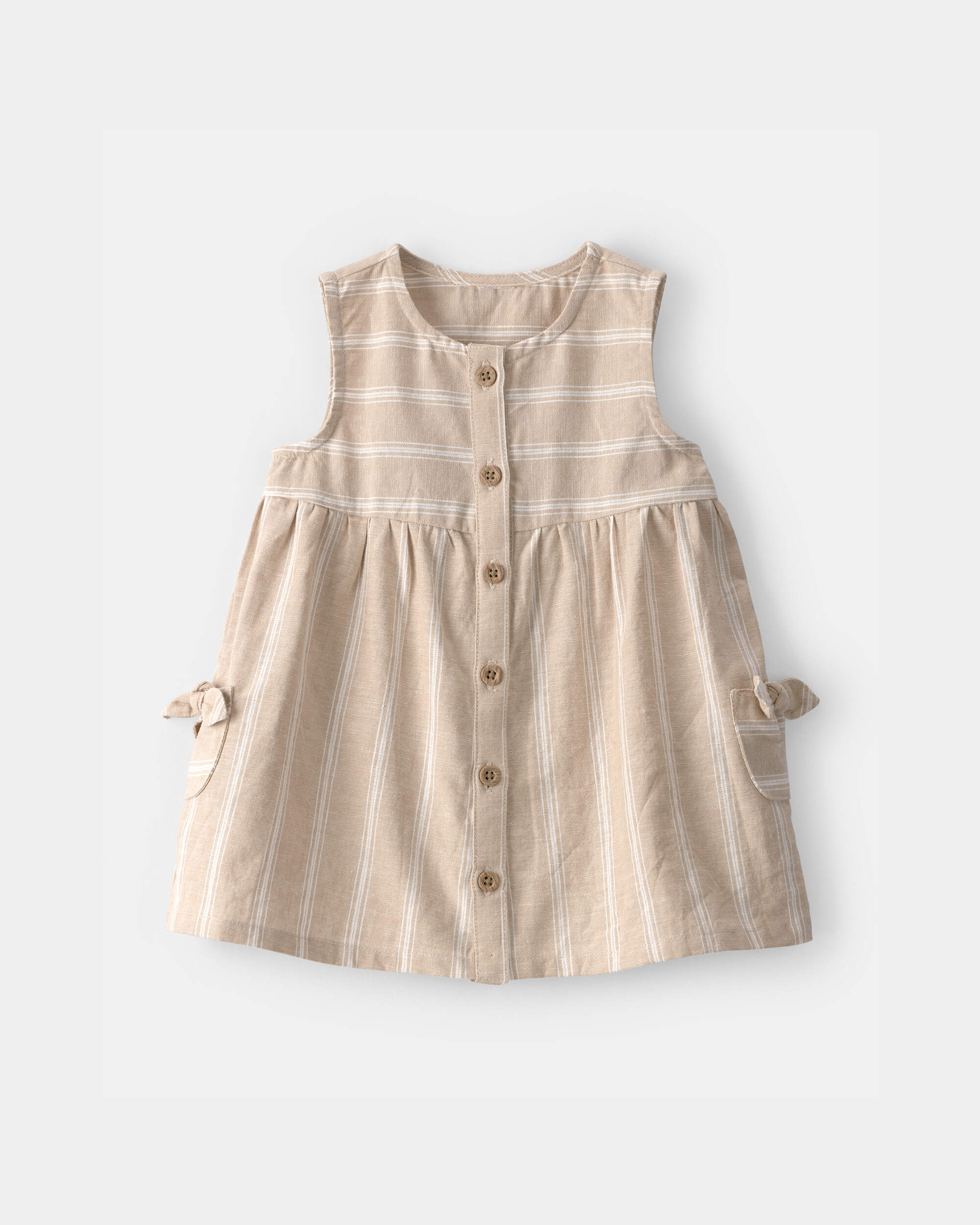Baby Girl Stripe Sleeveless Dress - Khaki/Ivory