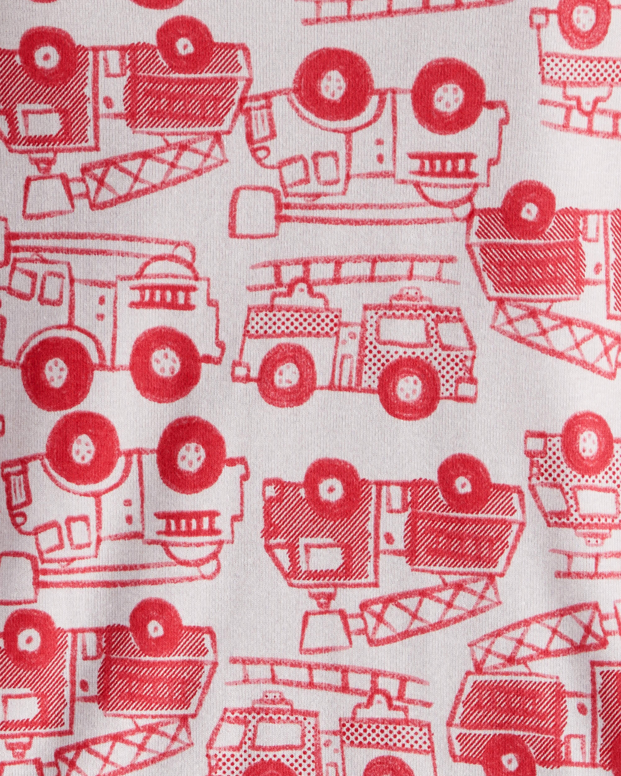 Toddler Boy Firetruck Print 100% Cotton Long-Sleeve 4-Piece Pyjamas - Red/White