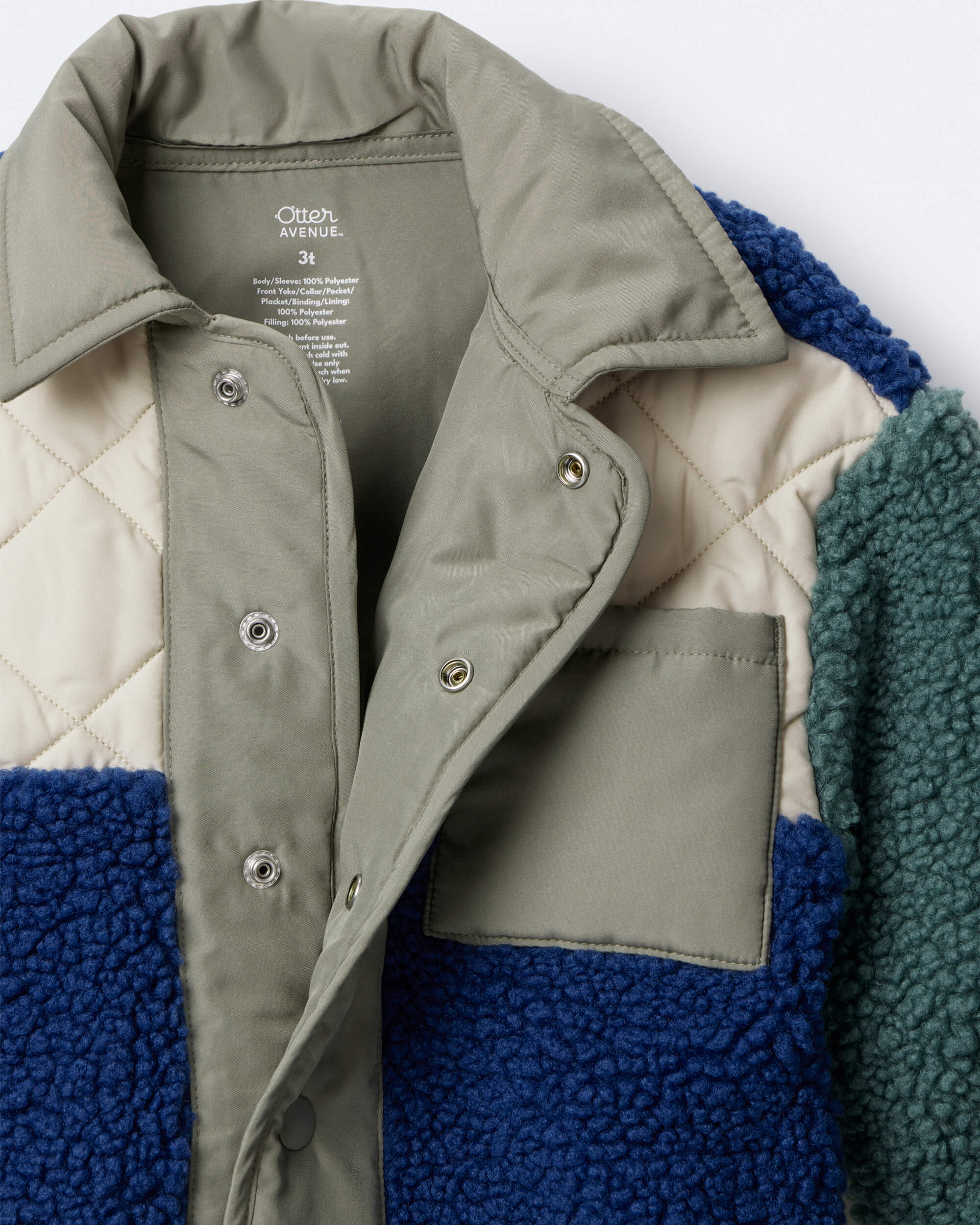Toddler Boy colourblock Sherpa Jacket - Blue/Cream