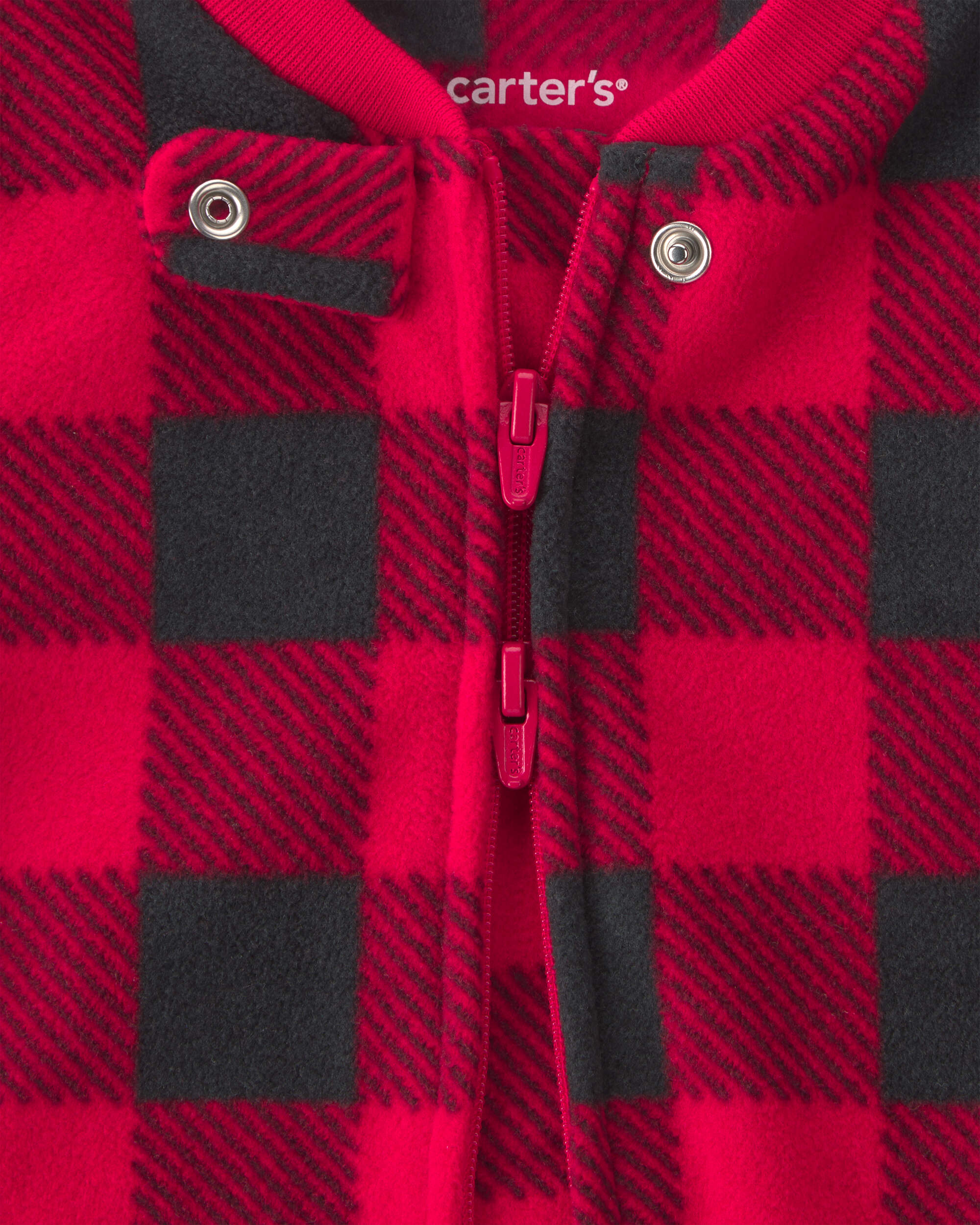 Baby Buffalo Check Fleece 2-Way Zip Sleeper - Red/Black