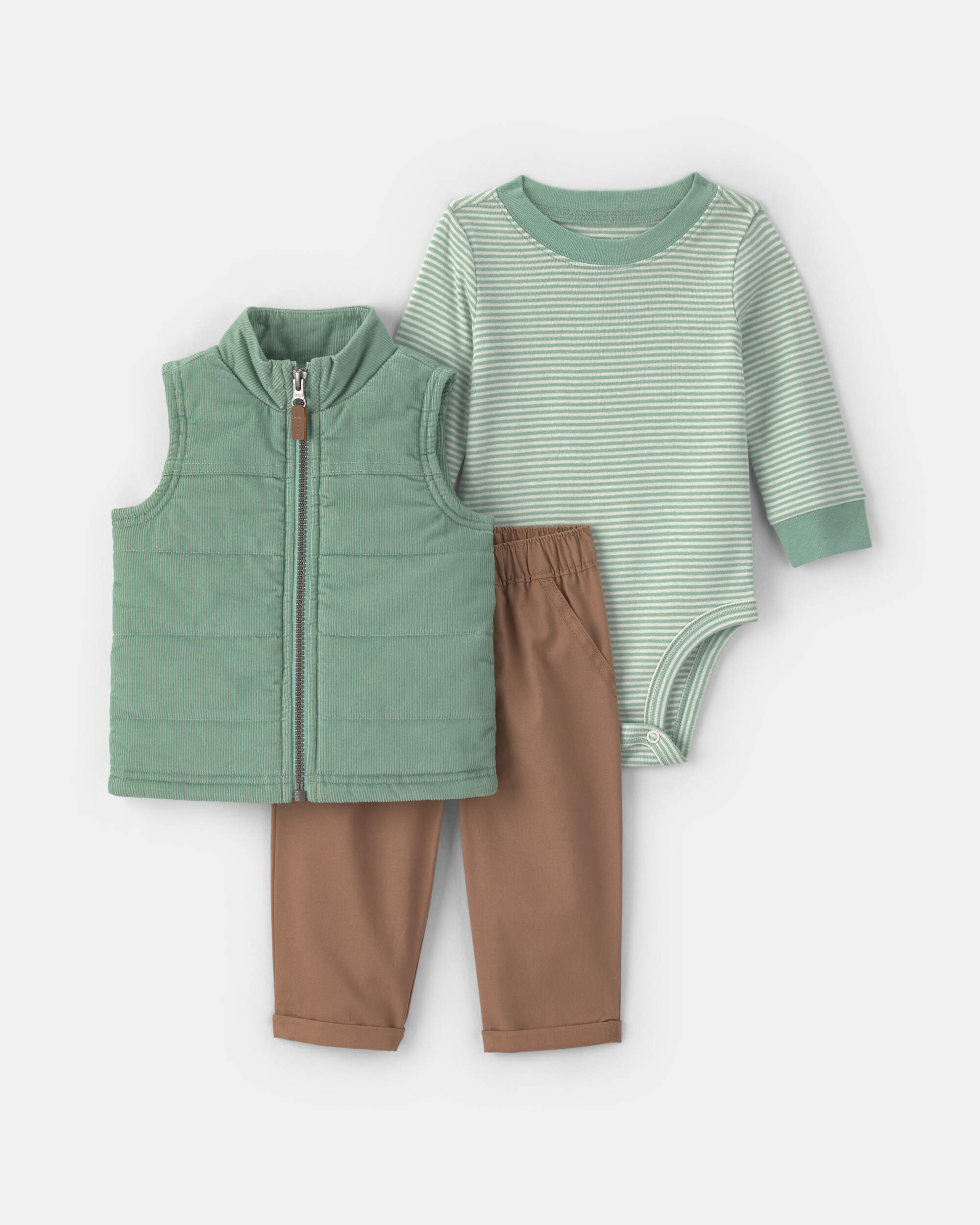 Baby Boy 3-Piece Corduroy Long-Sleeve Layering Set - Green/Brown