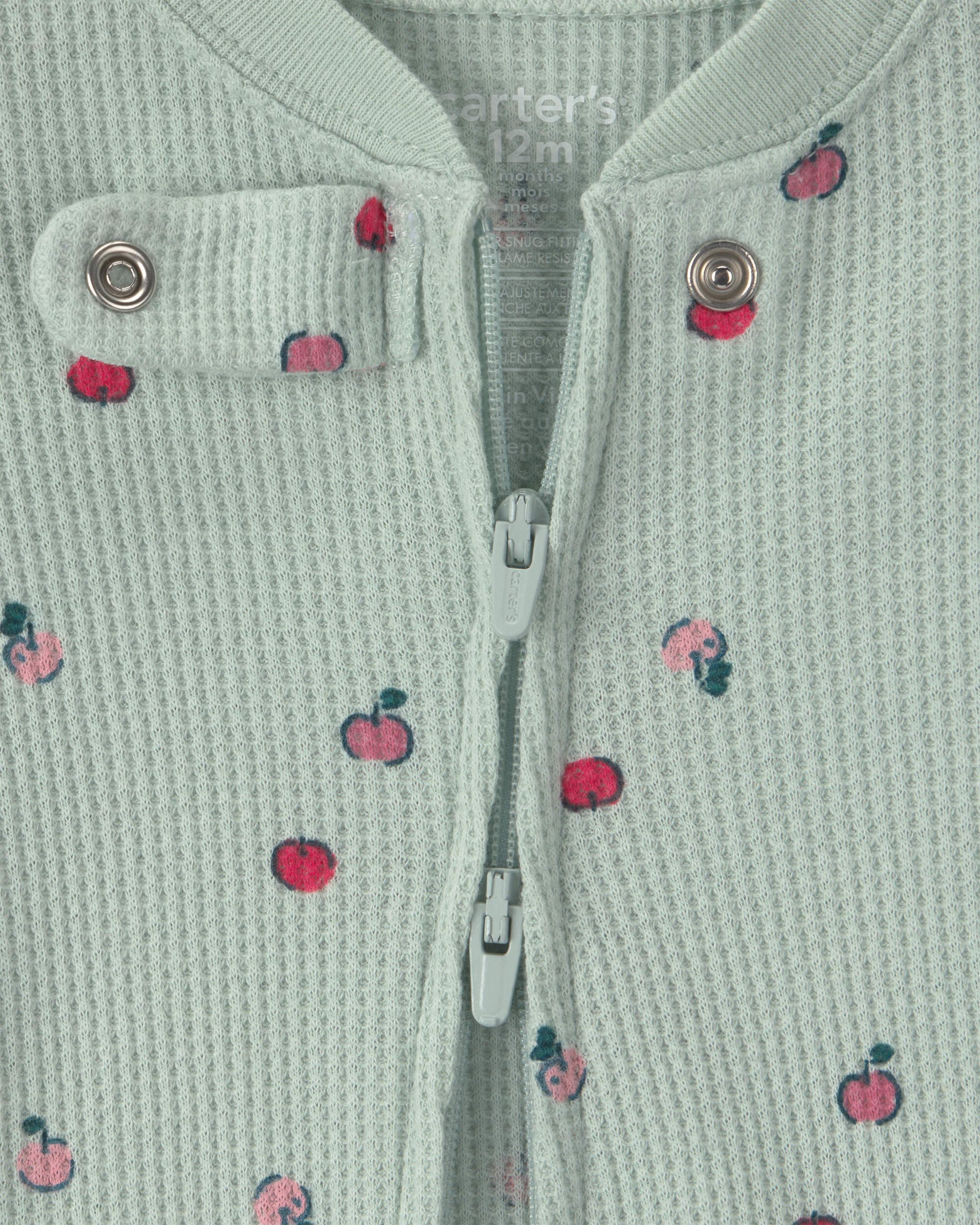 Baby Girl 1-Piece Apple Thermal Snug Fit Footed Pyjama - Green