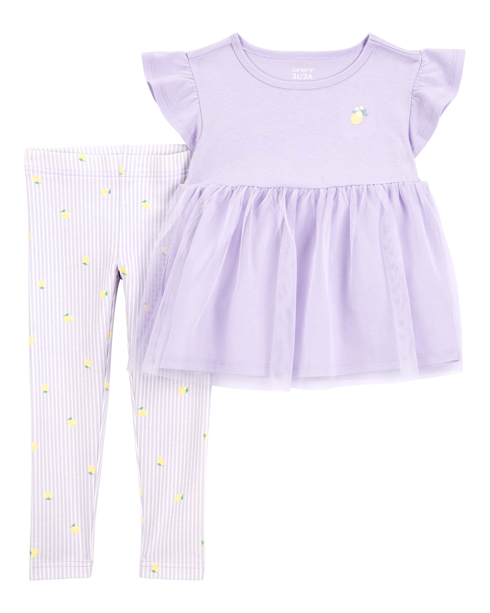 Baby 2-Piece Lemon Tulle Top & Legging Set - Purple