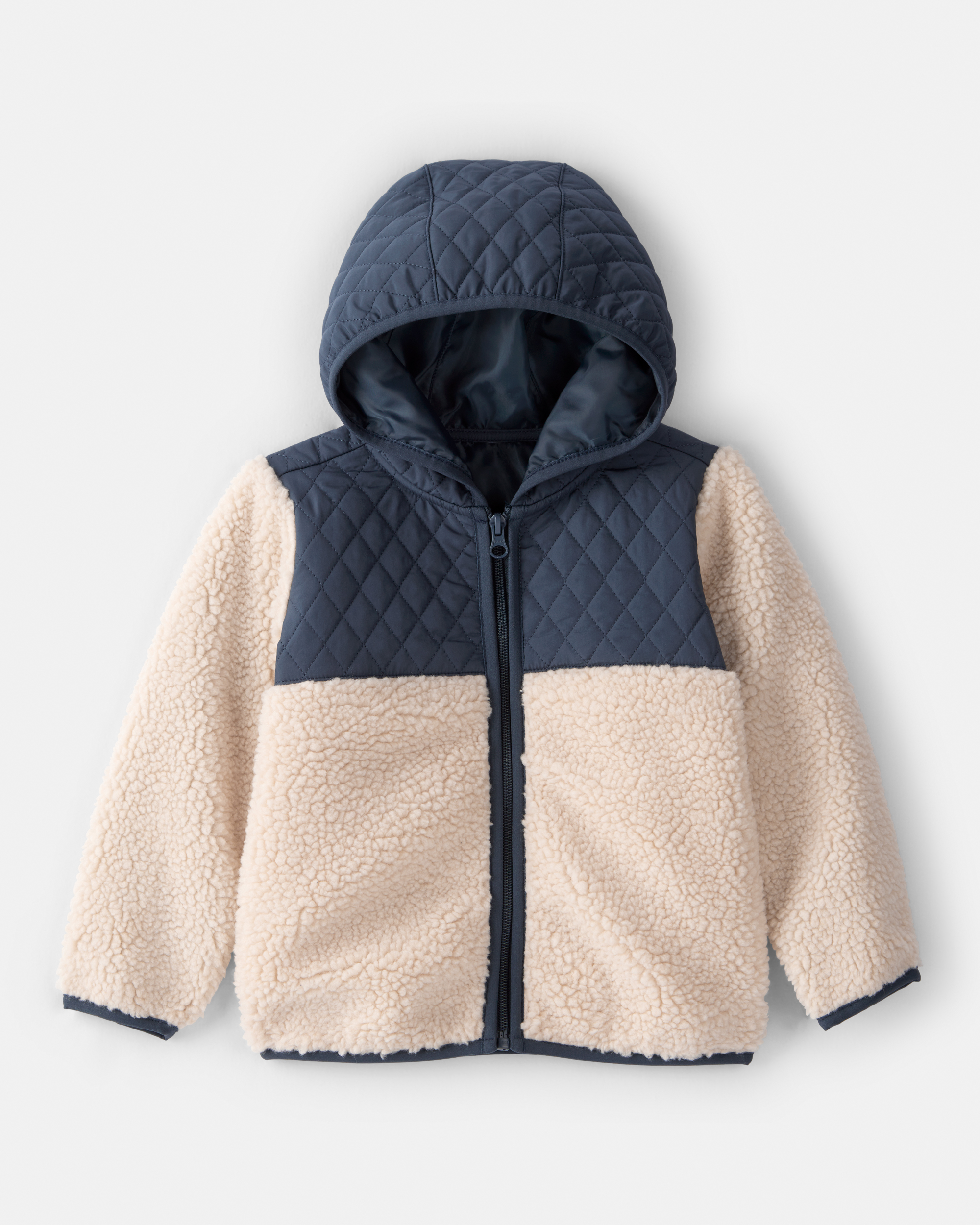 Toddler Boy Colour Block Hooded Zip-Up Jacket - Khaki/Navy