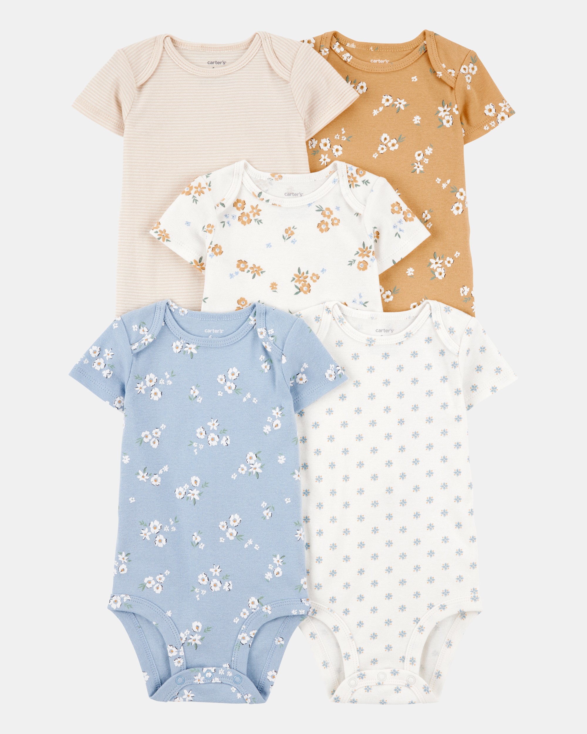 Baby 5-Pack Floral Short-Sleeve Cotton Bodysuits