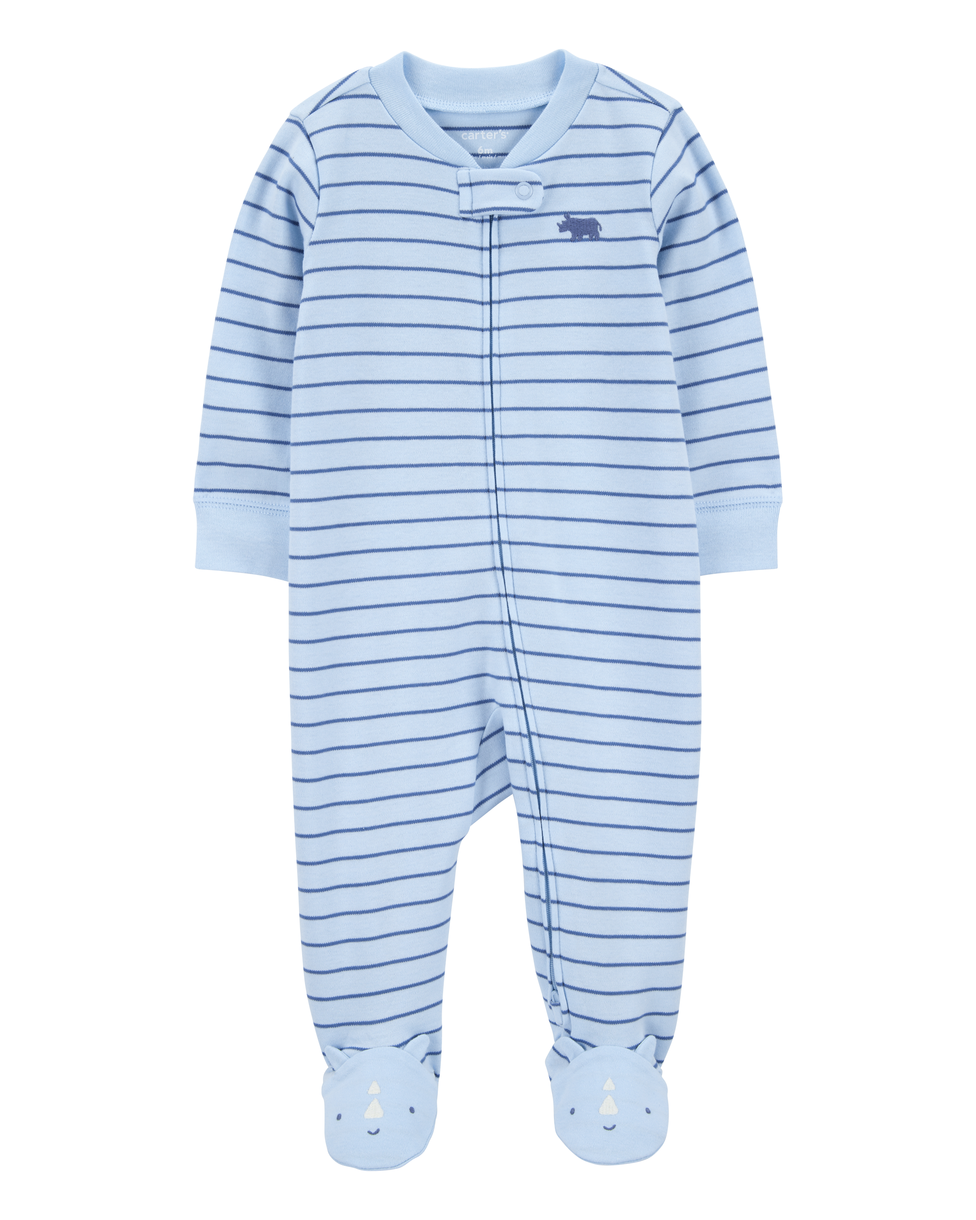 Baby Rhino Striped 2-Way Zip Cotton Sleeper Pyjamas - Blue