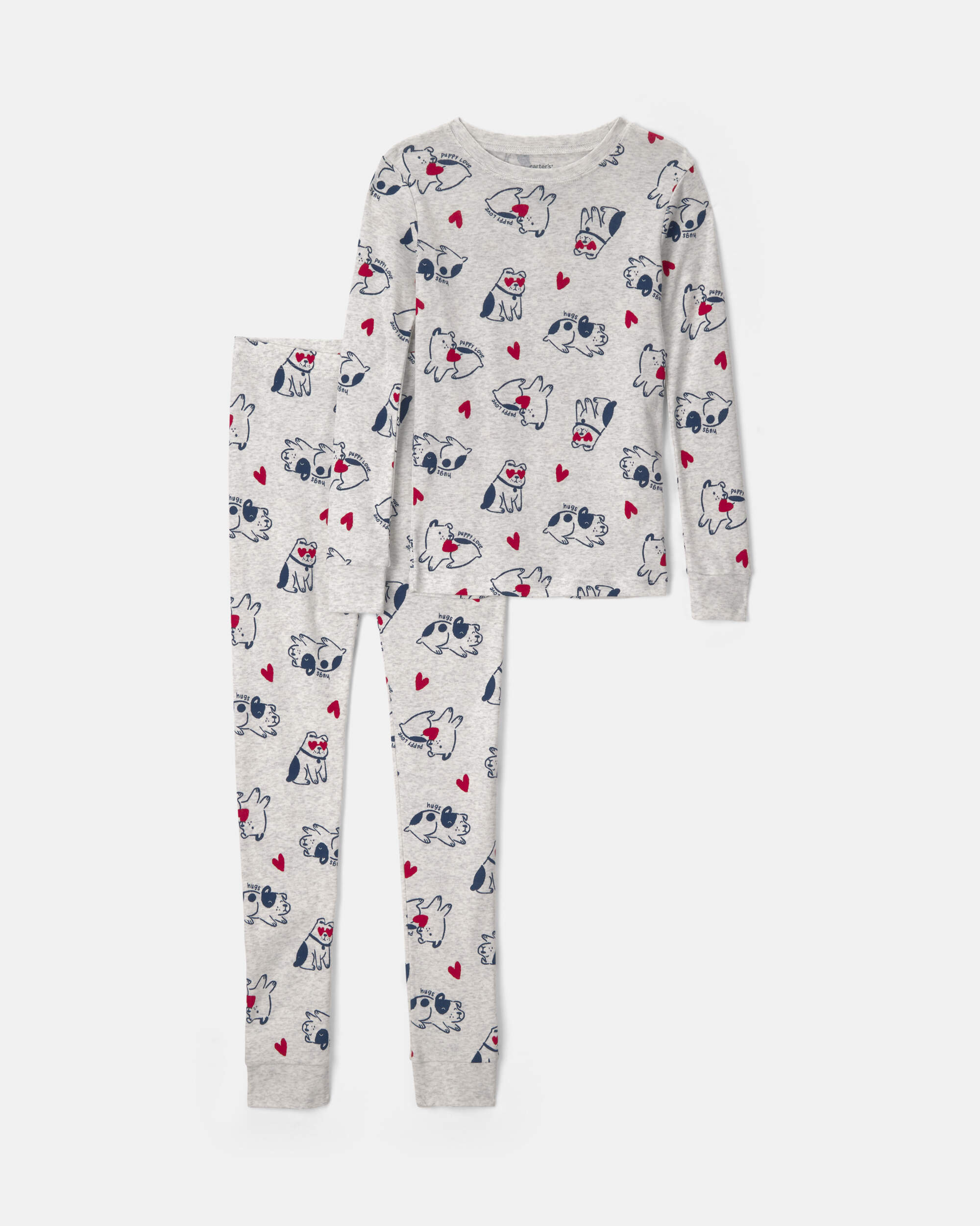 Kids Puppy Love Valentine's Day Snug Fit 2-Piece Pyjama Set - Cream