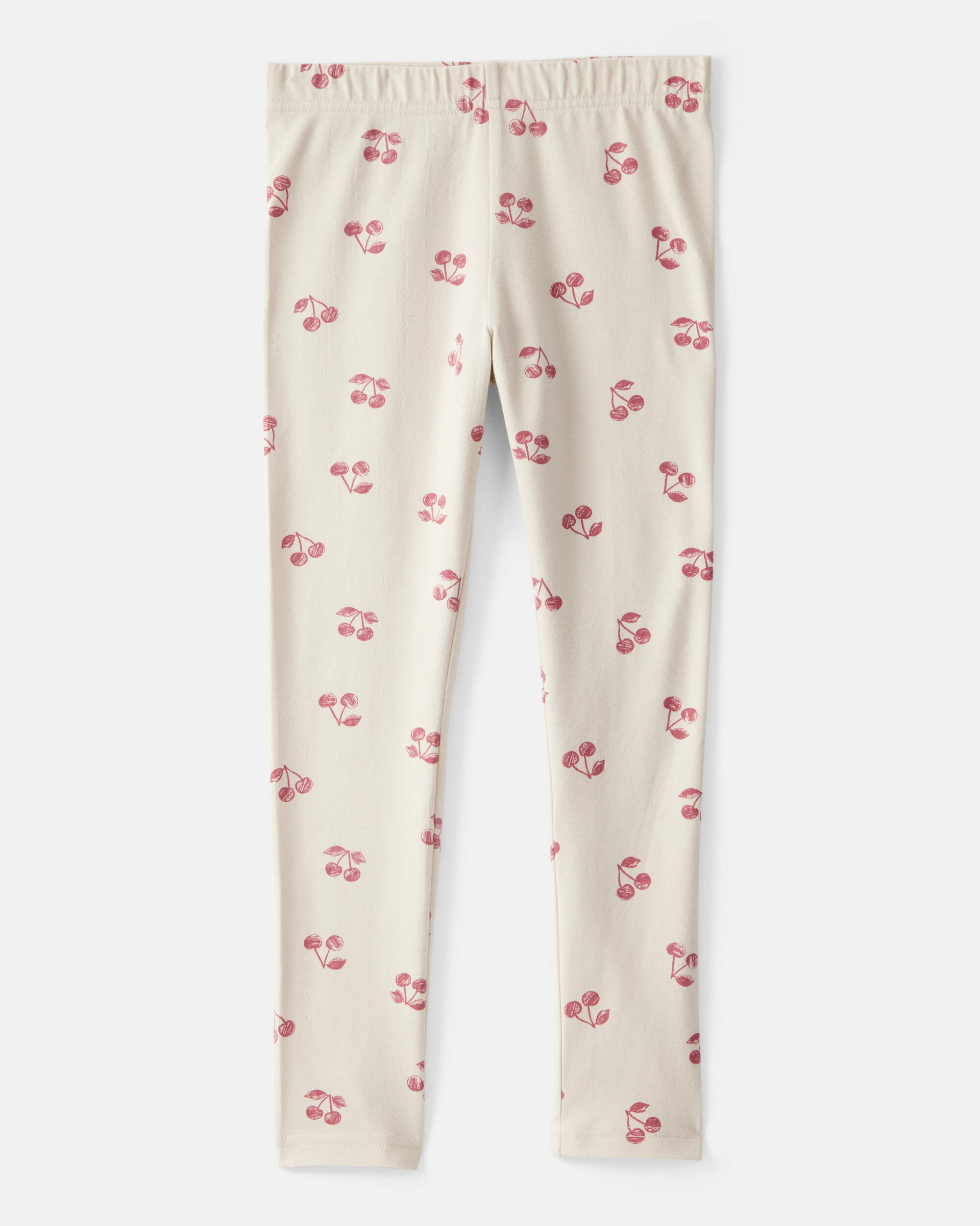 Girls Cherry Print Cotton Pull-On Stretch Leggings - Ivory