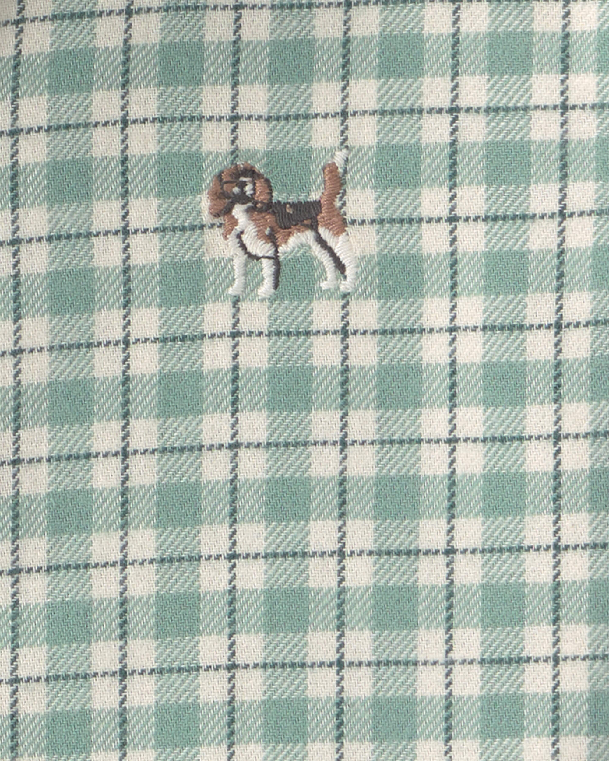 Toddler Boy Dog Plaid Flannel Button-Down Shirt - Green/White