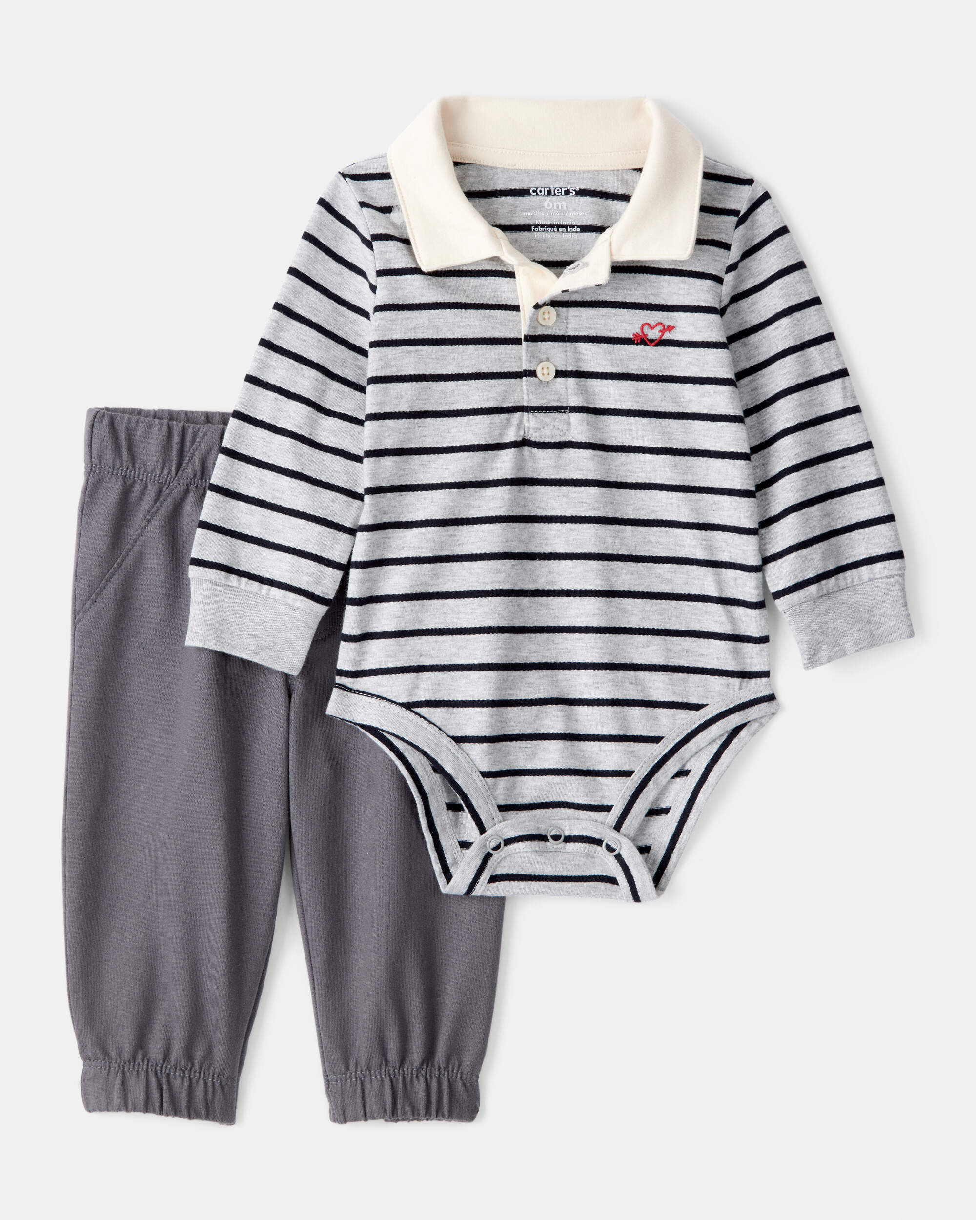 Baby Boy 2-Piece Striped Bodysuit & Pant Set - Grey