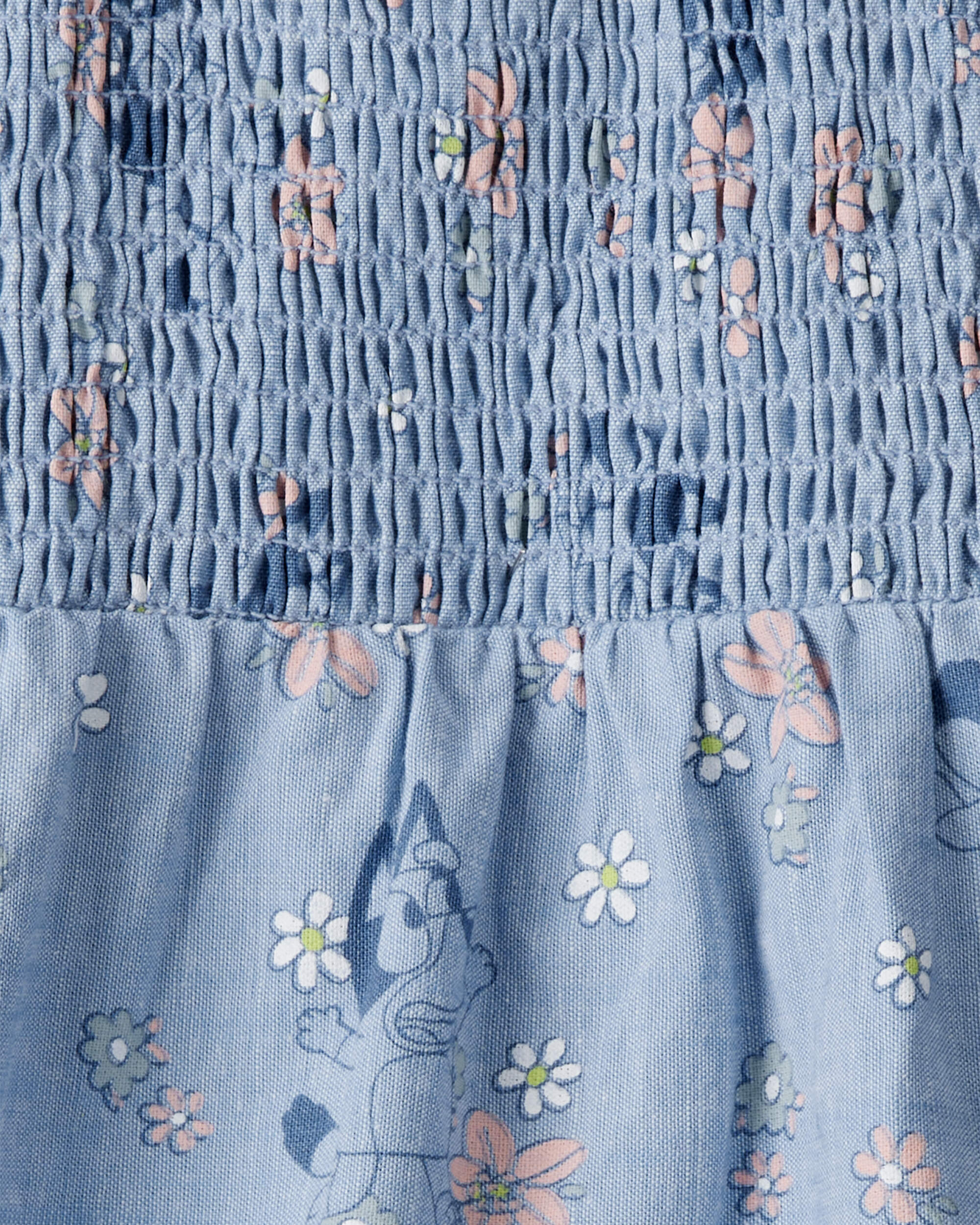 Baby Girl Bluey Floral Print Denim Dress - Blue