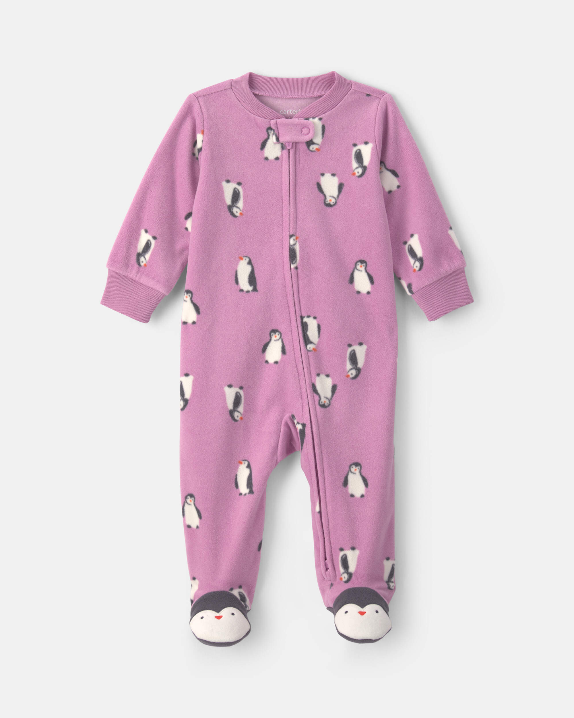 Baby Girl Penguin Fleece 2-Way Zip Sleeper - Purple